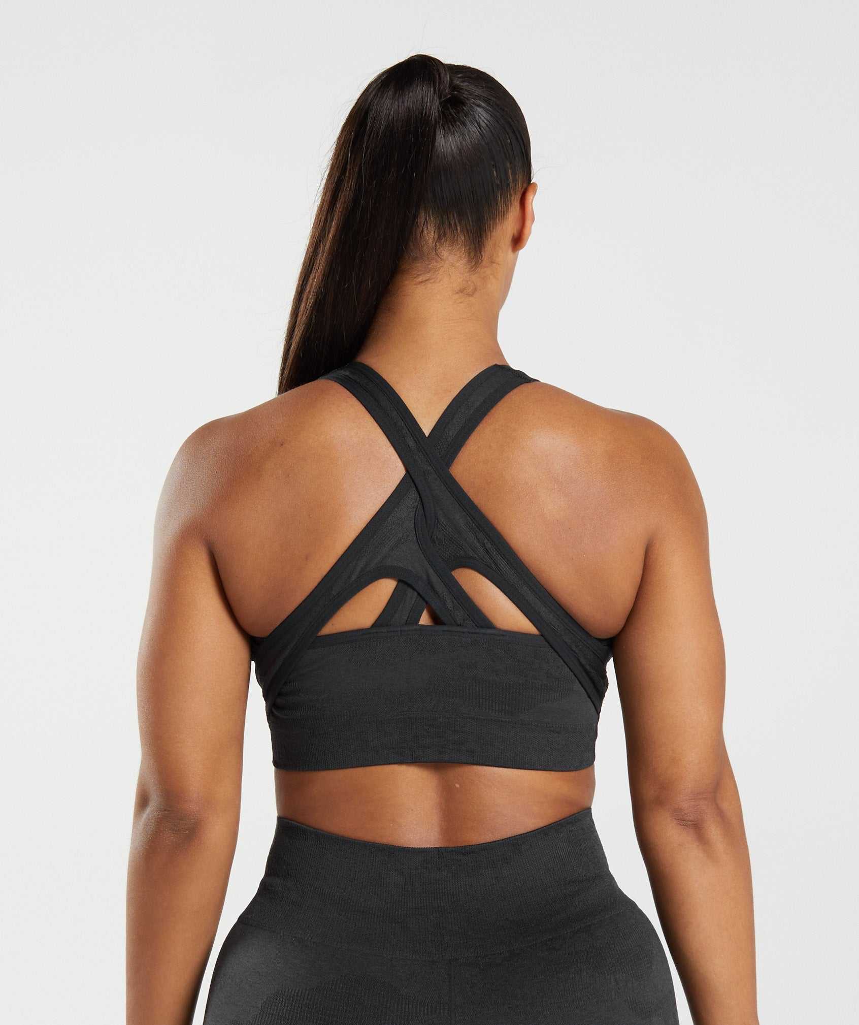 Black / Black Grey Gymshark Adapt Camo Seamless Women's Sports Bra | UQOIGK246