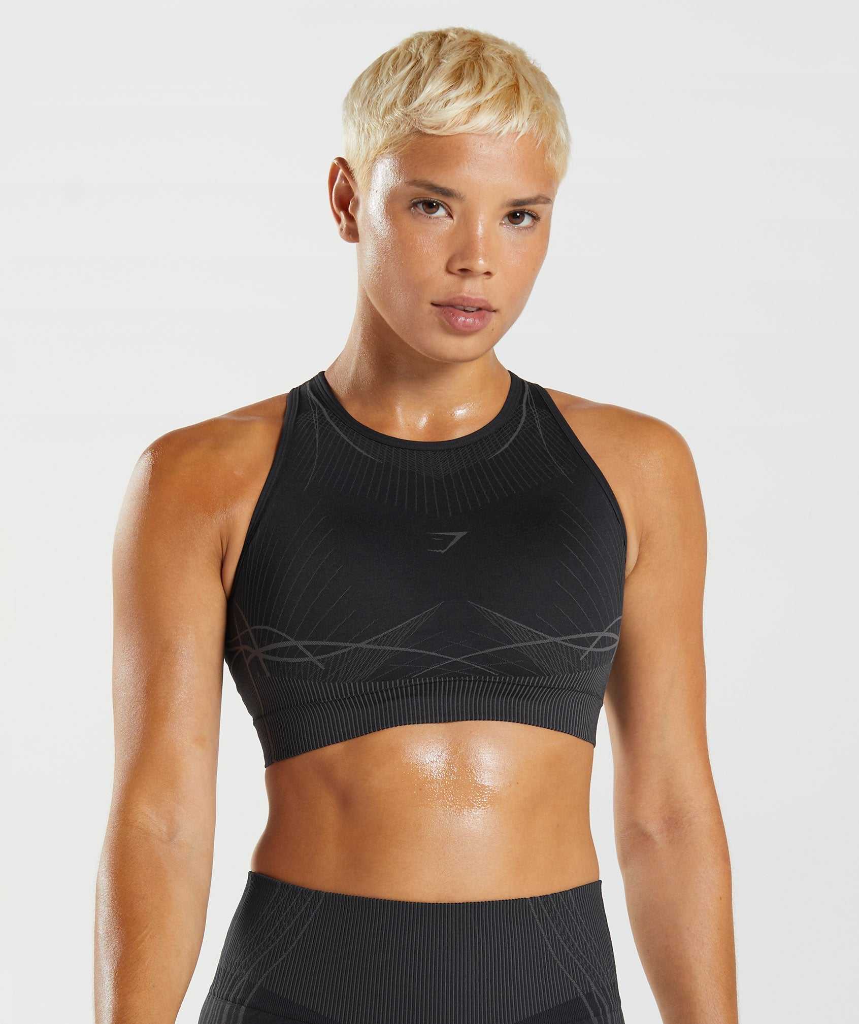 Black / Black Grey Gymshark Apex Seamless Women\'s Sports Bra | LWBKMY532