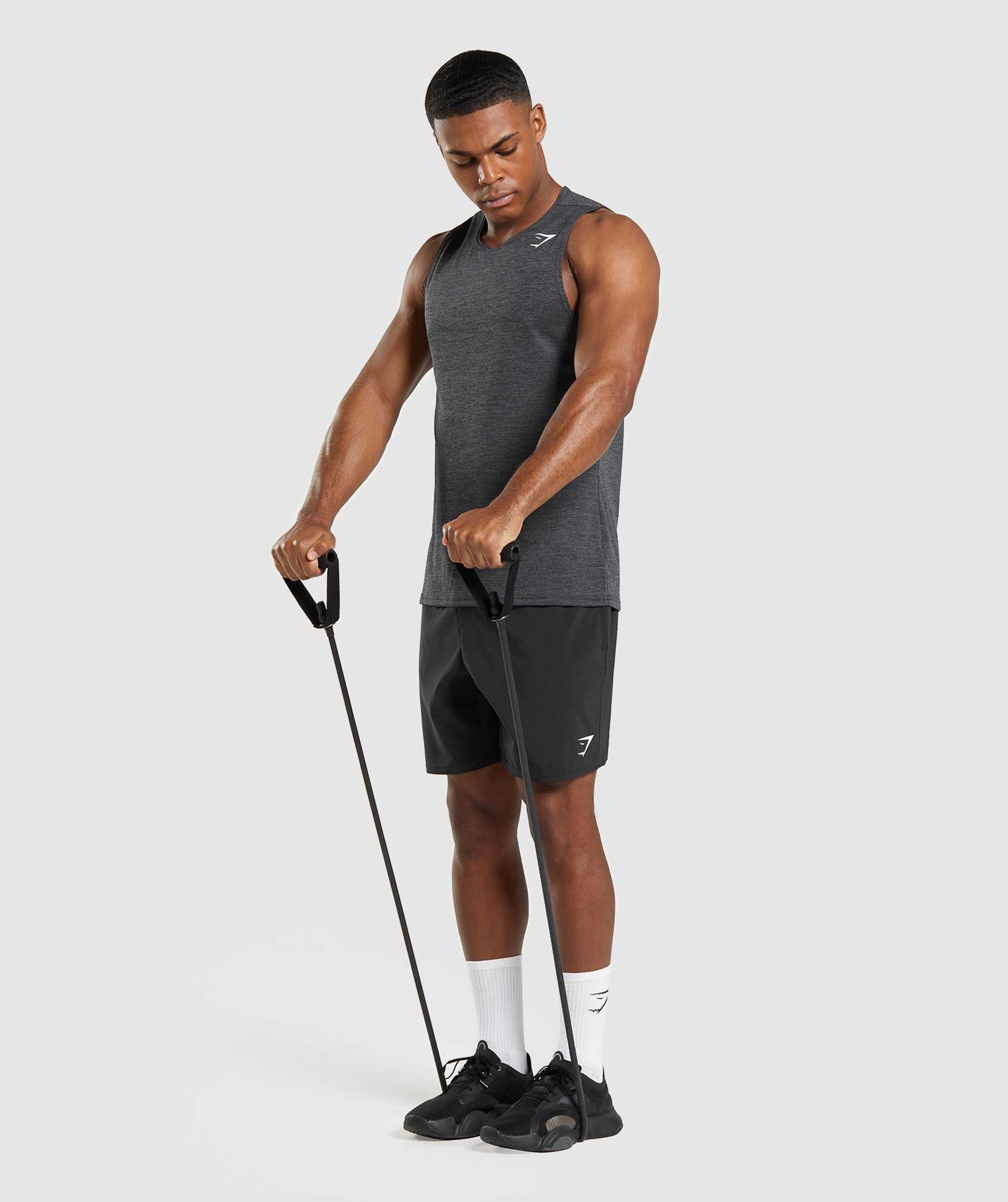 Black / Black Grey Gymshark Arrival Slim Marl Men's Tanks | CAUTNM180