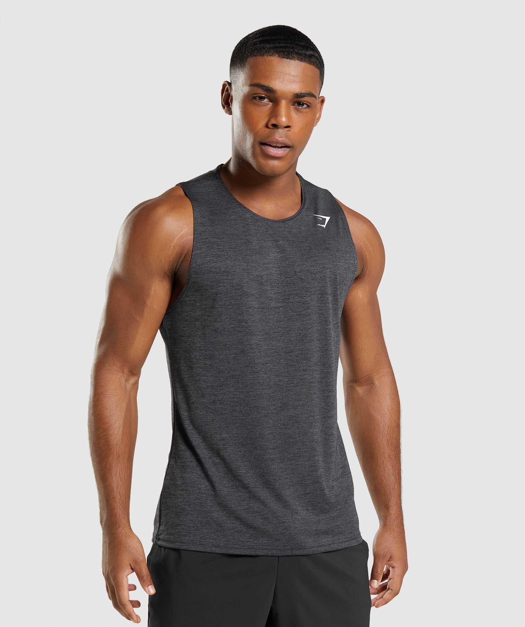 Black / Black Grey Gymshark Arrival Slim Marl Men\'s Tanks | CAUTNM180