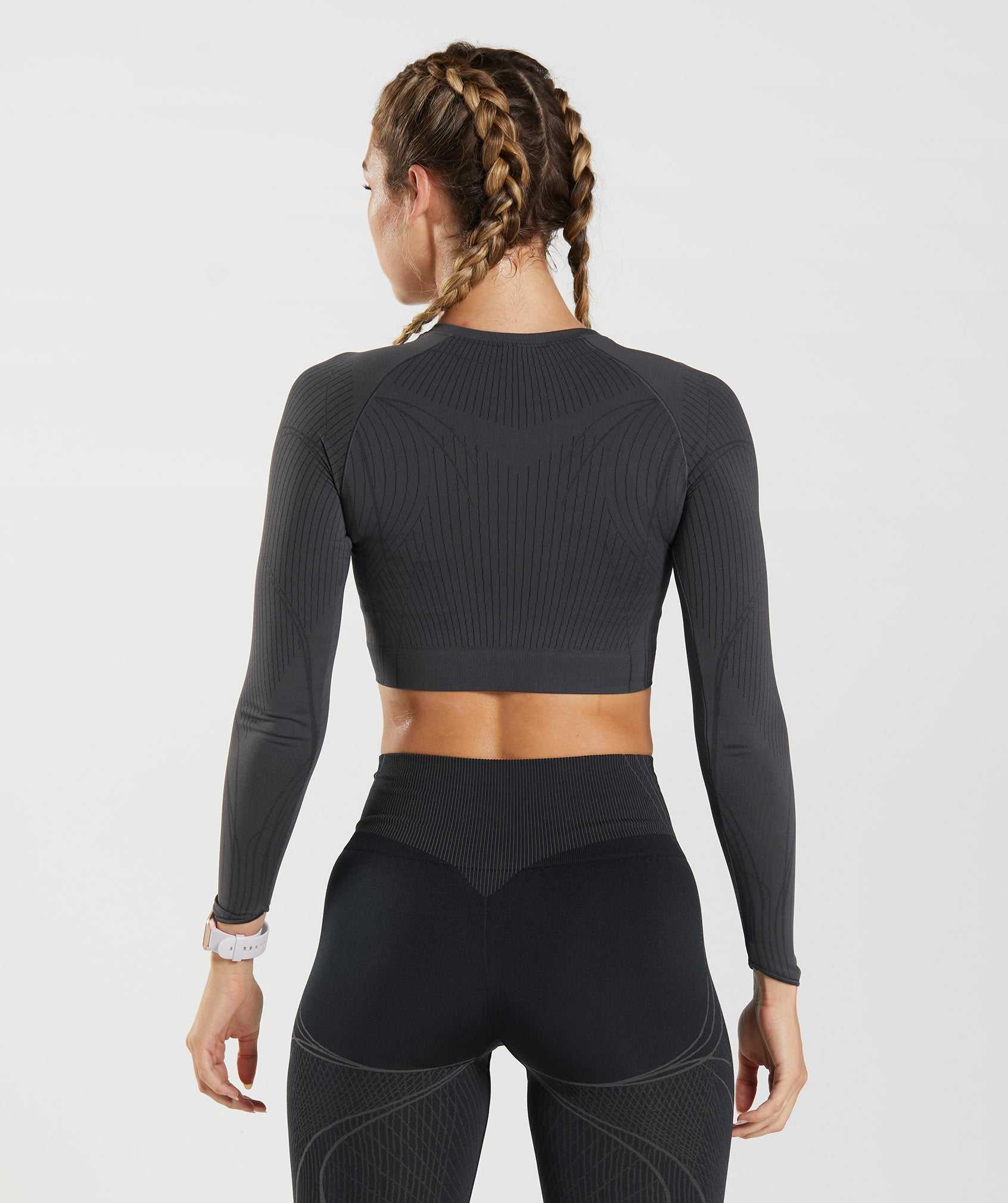 Black Grey / Black Gymshark Apex Seamless Crop Women's Tops | EYLQJD589