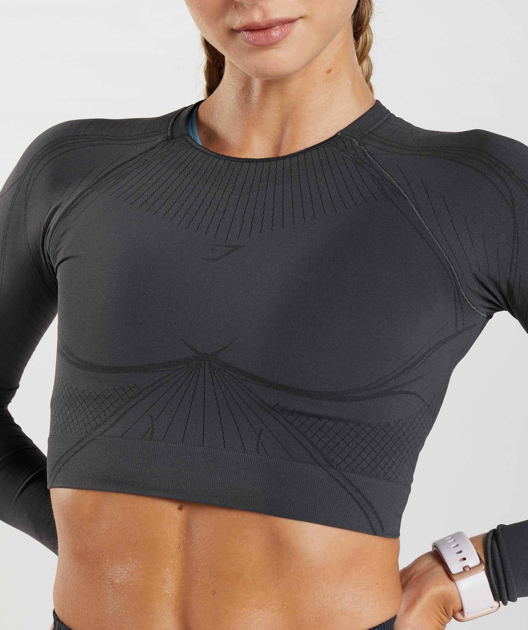 Black Grey / Black Gymshark Apex Seamless Crop Women's Tops | EYLQJD589