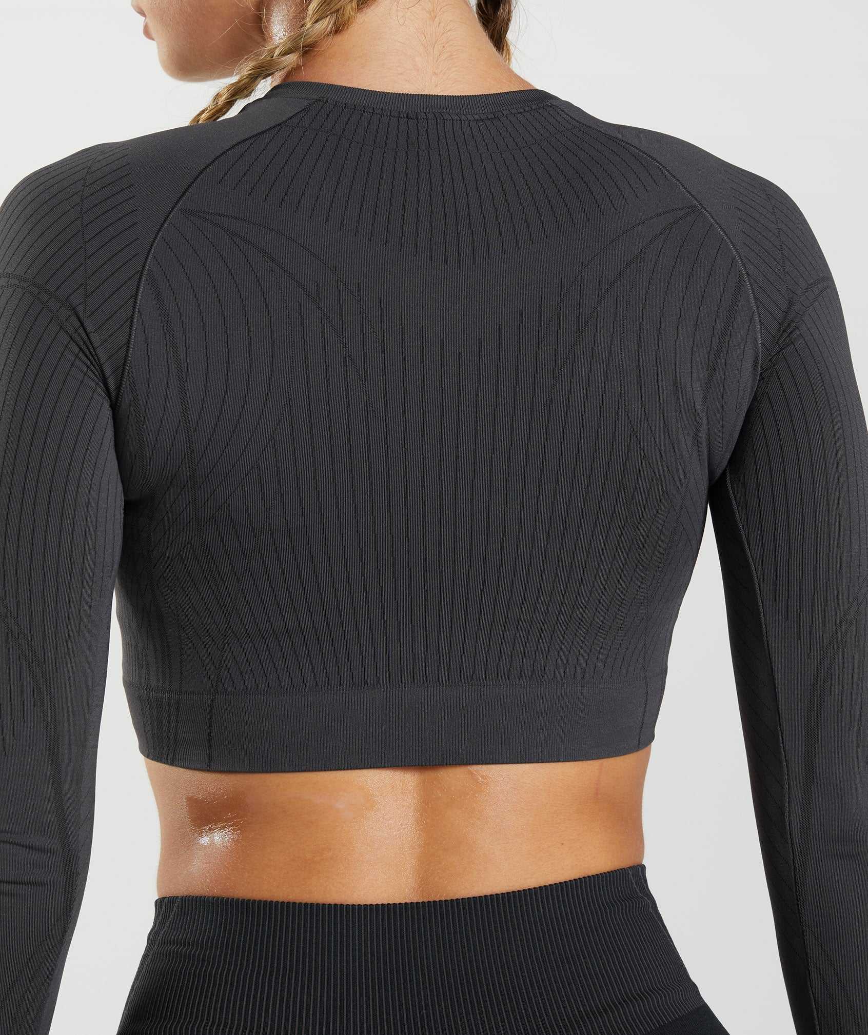 Black Grey / Black Gymshark Apex Seamless Crop Women's Tops | EYLQJD589