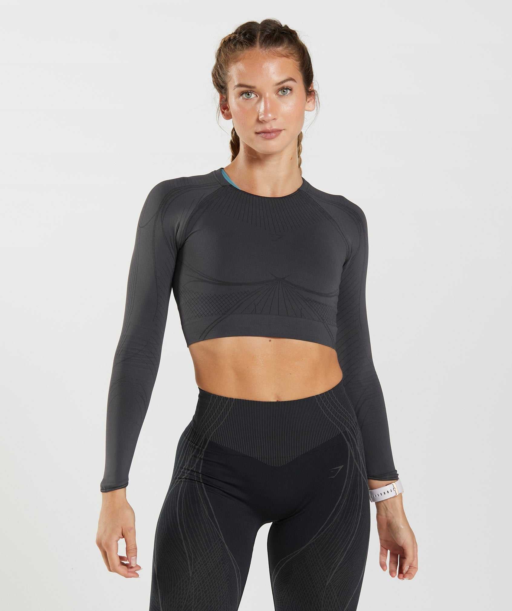 Black Grey / Black Gymshark Apex Seamless Crop Women\'s Tops | EYLQJD589