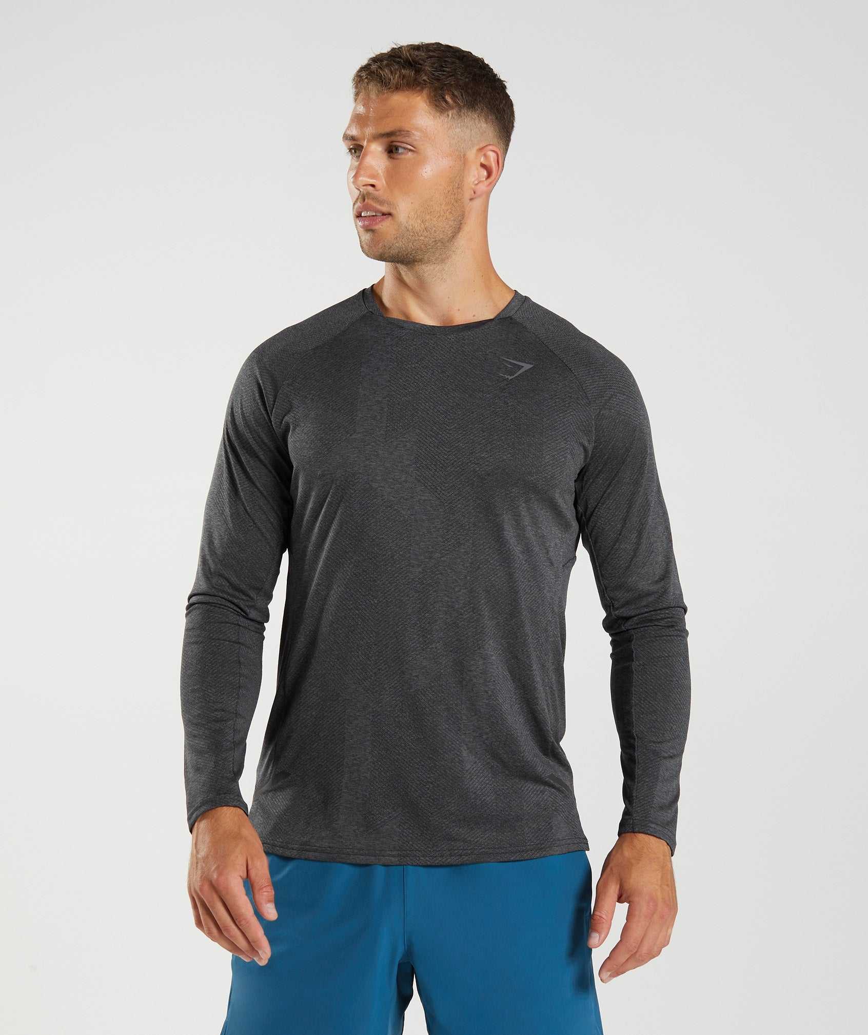 Black / Grey Gymshark Apex Long Sleeve Men\'s T Shirts | OIATUS682