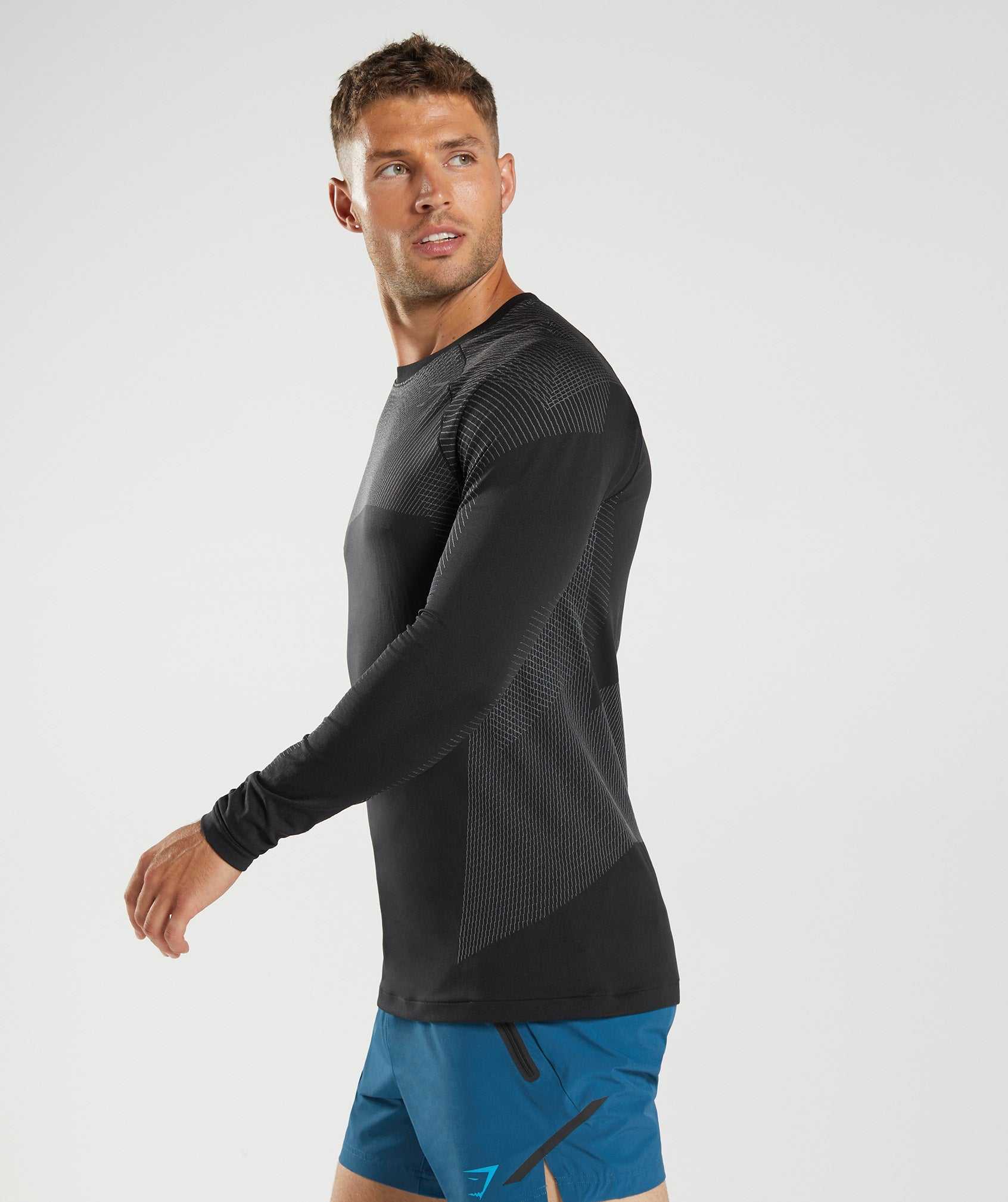 Black / Grey Gymshark Apex Seamless Long Sleeve Men's T Shirts | LGHNOD035