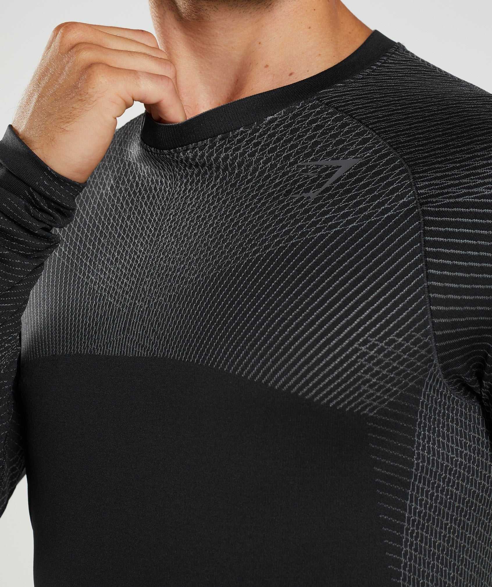 Black / Grey Gymshark Apex Seamless Long Sleeve Men's T Shirts | LGHNOD035