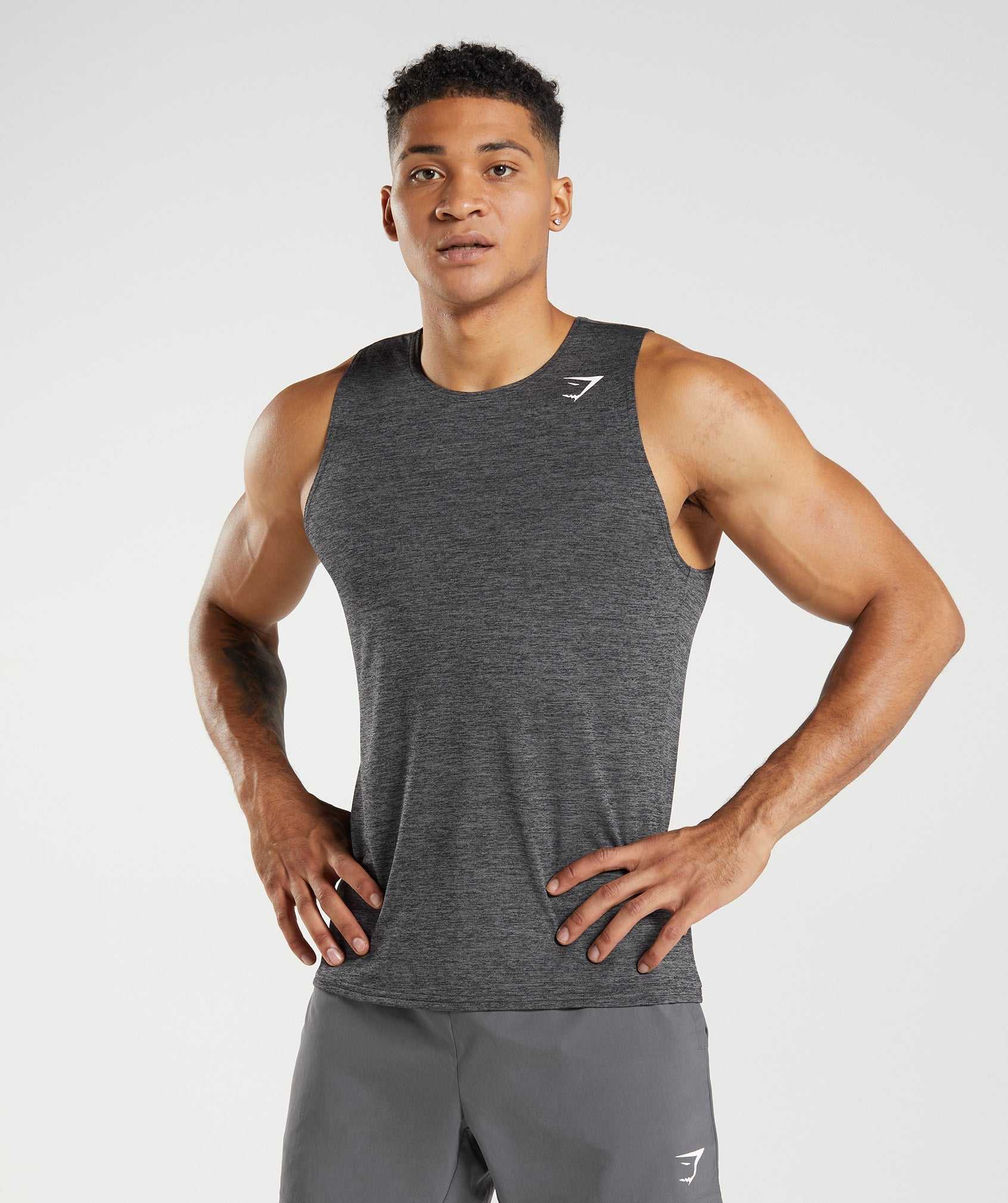 Black / Grey Gymshark Arrival Slim Marl Men\'s Tanks | MFCIEQ509