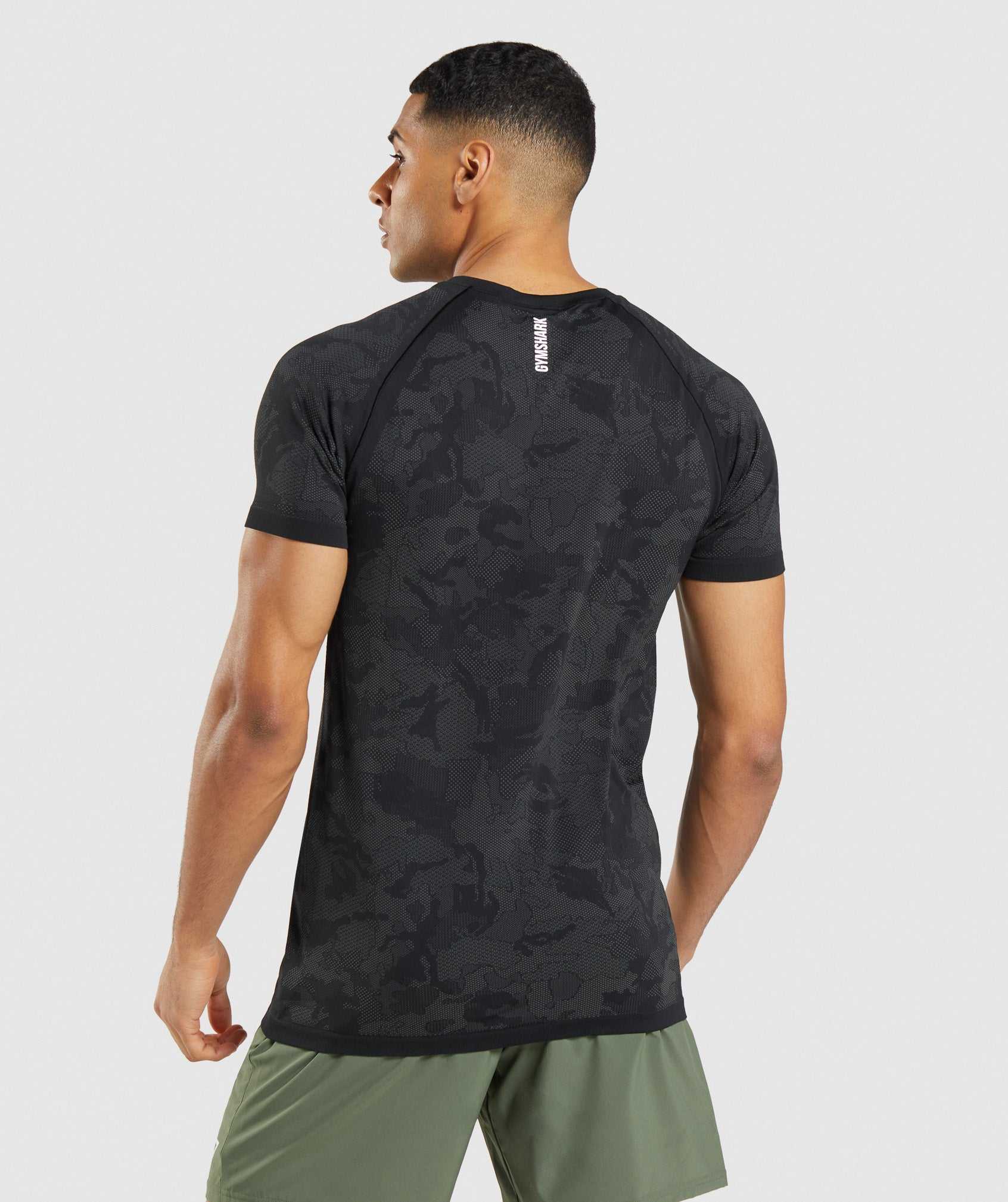 Black / Grey Gymshark Geo Seamless Men's T Shirts | VKETAI792