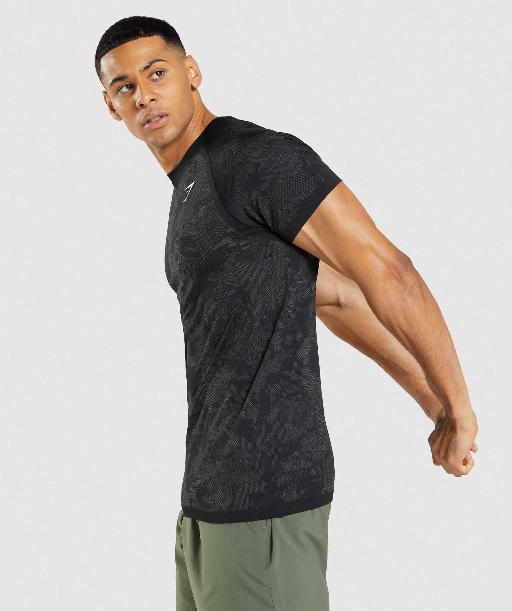 Black / Grey Gymshark Geo Seamless Men's T Shirts | VKETAI792