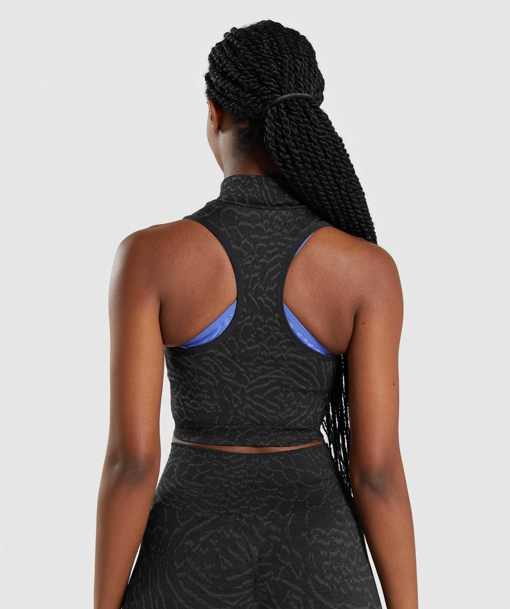 Black Gymshark Adapt Animal Seamless Crop 1/2 Zip Women's Tops | KRCXIV516