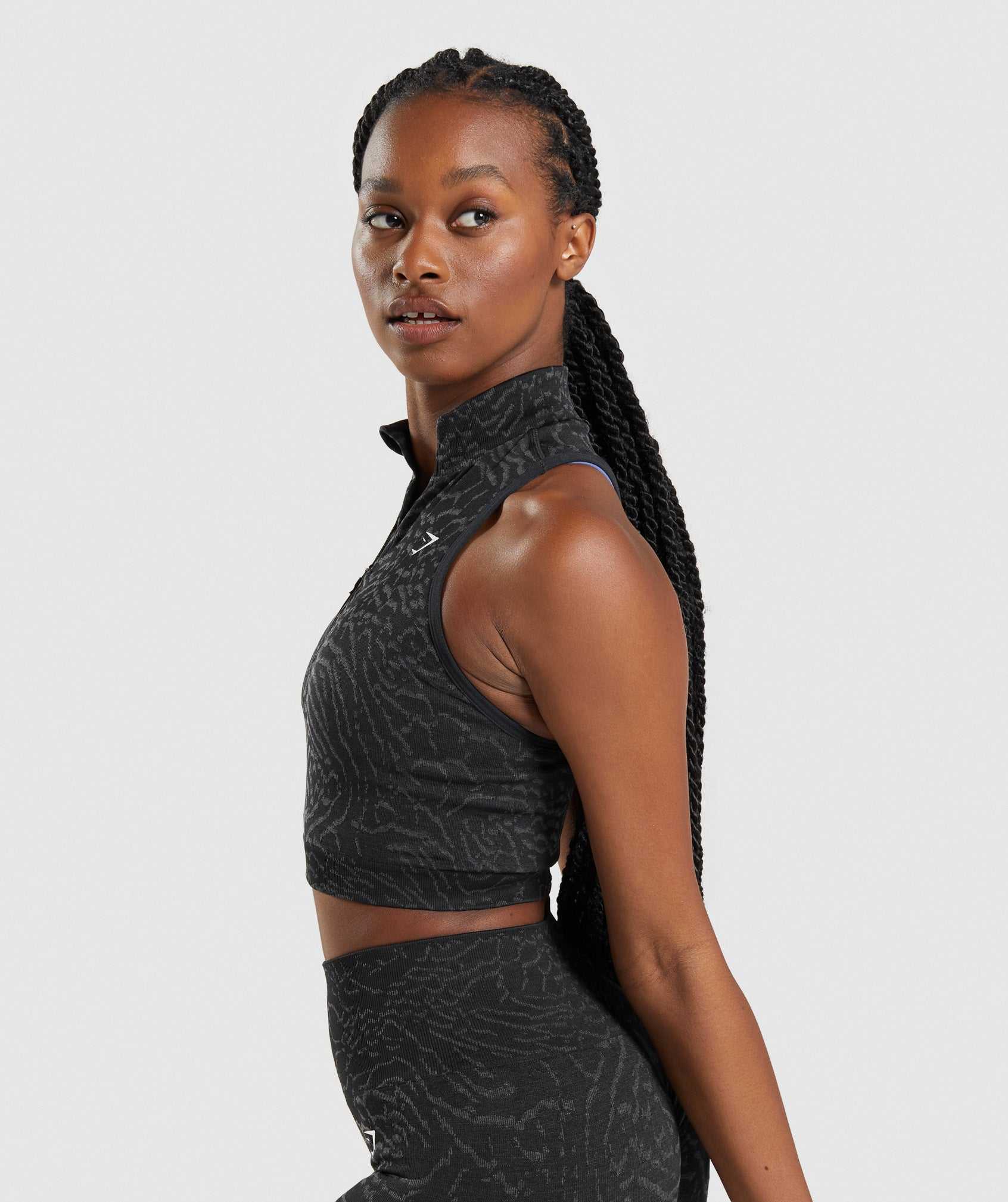 Black Gymshark Adapt Animal Seamless Crop 1/2 Zip Women's Tops | KRCXIV516