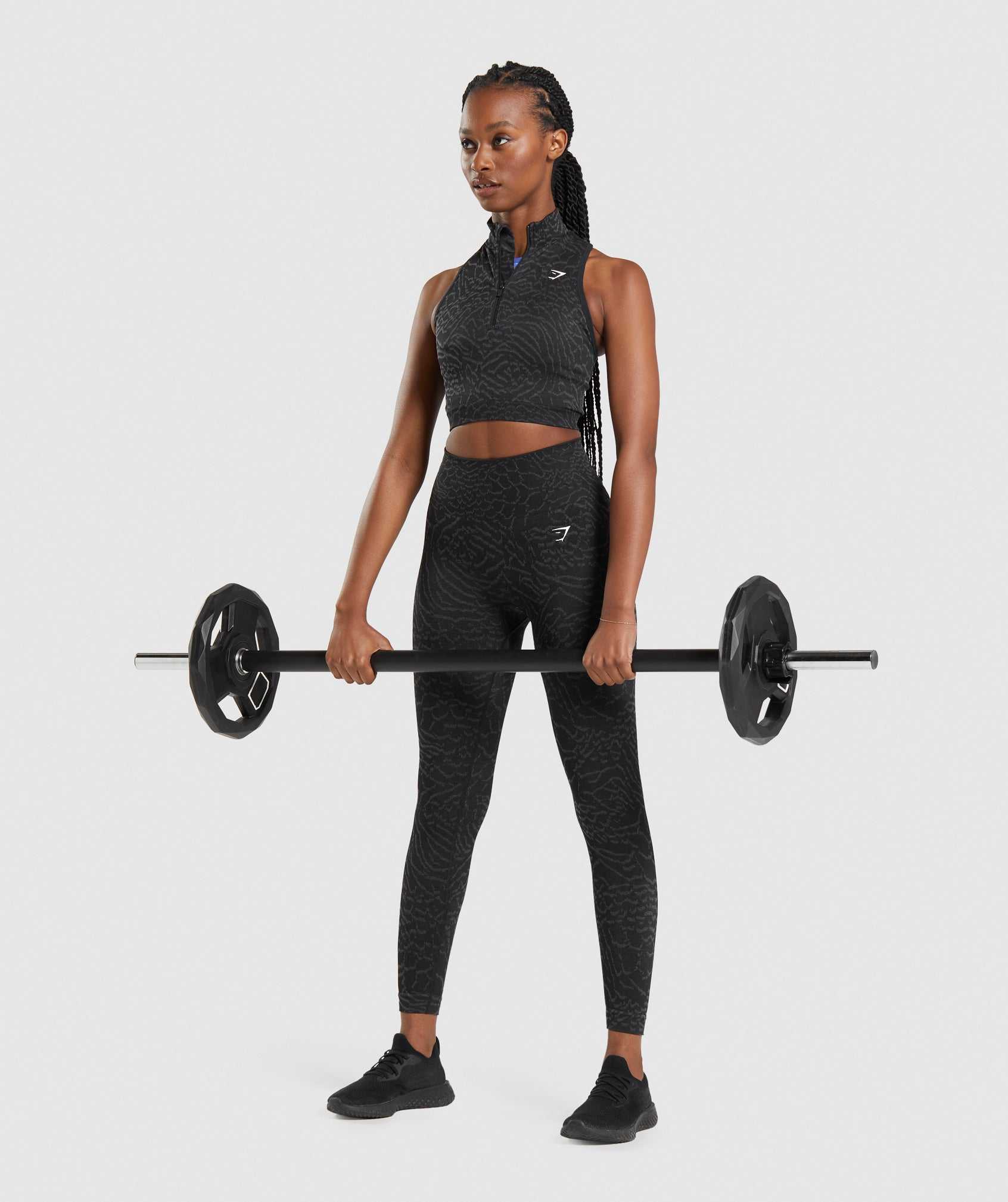 Black Gymshark Adapt Animal Seamless Crop 1/2 Zip Women's Tops | KRCXIV516