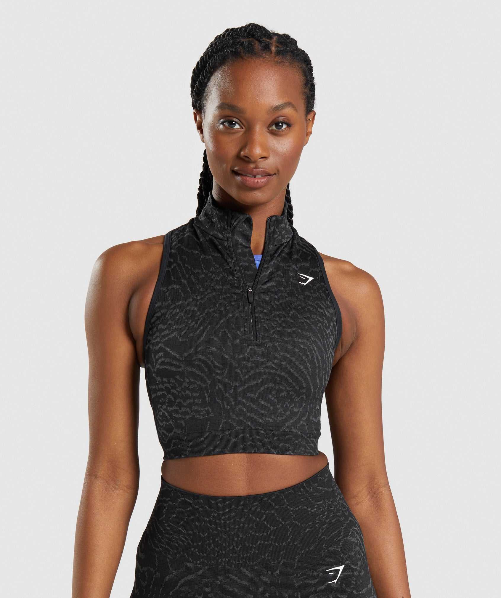 Black Gymshark Adapt Animal Seamless Crop 1/2 Zip Women\'s Tops | KRCXIV516