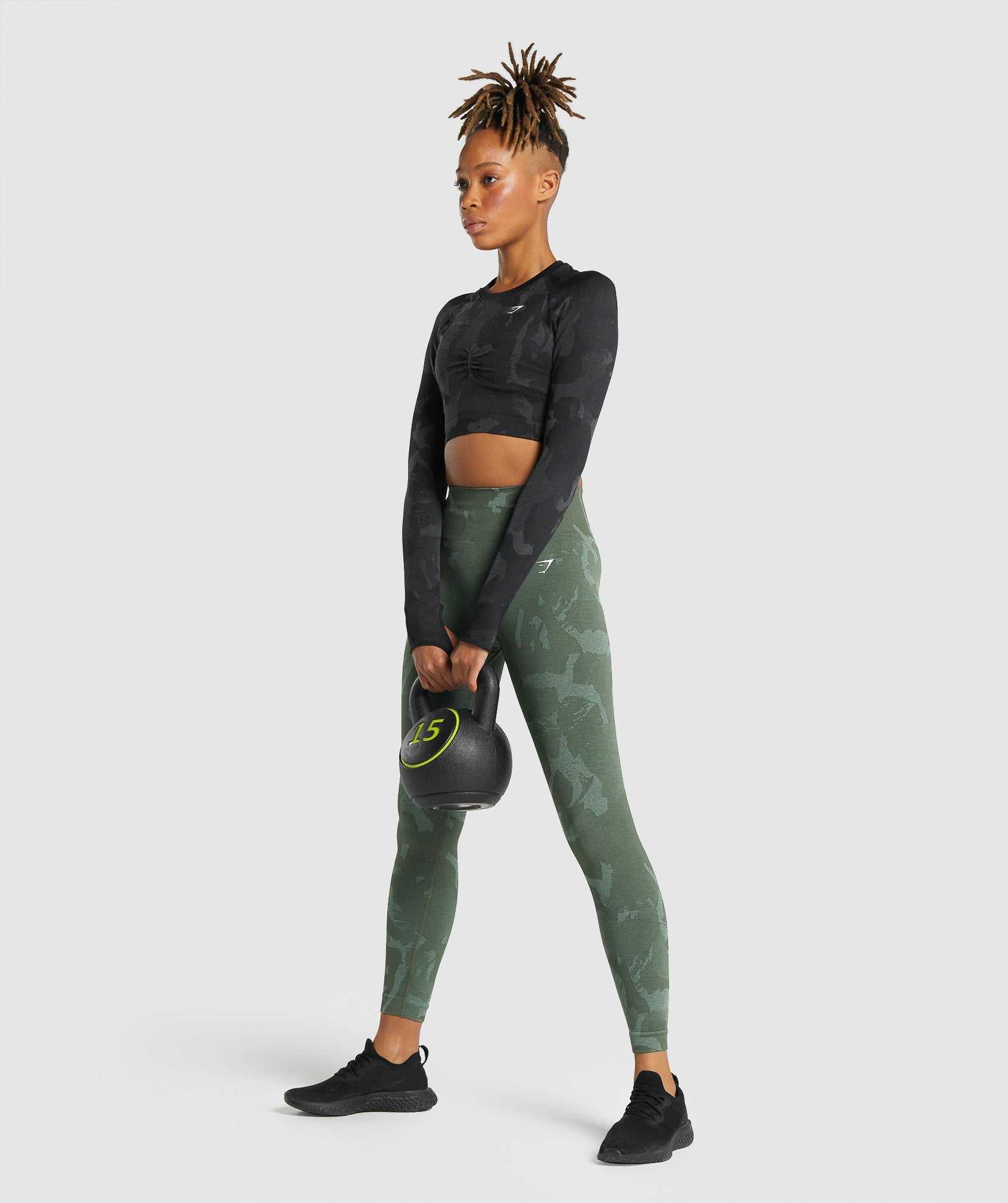 Black Gymshark Adapt Camo Seamless Long Sleeve Crop Women's Tops | PMRZYW615