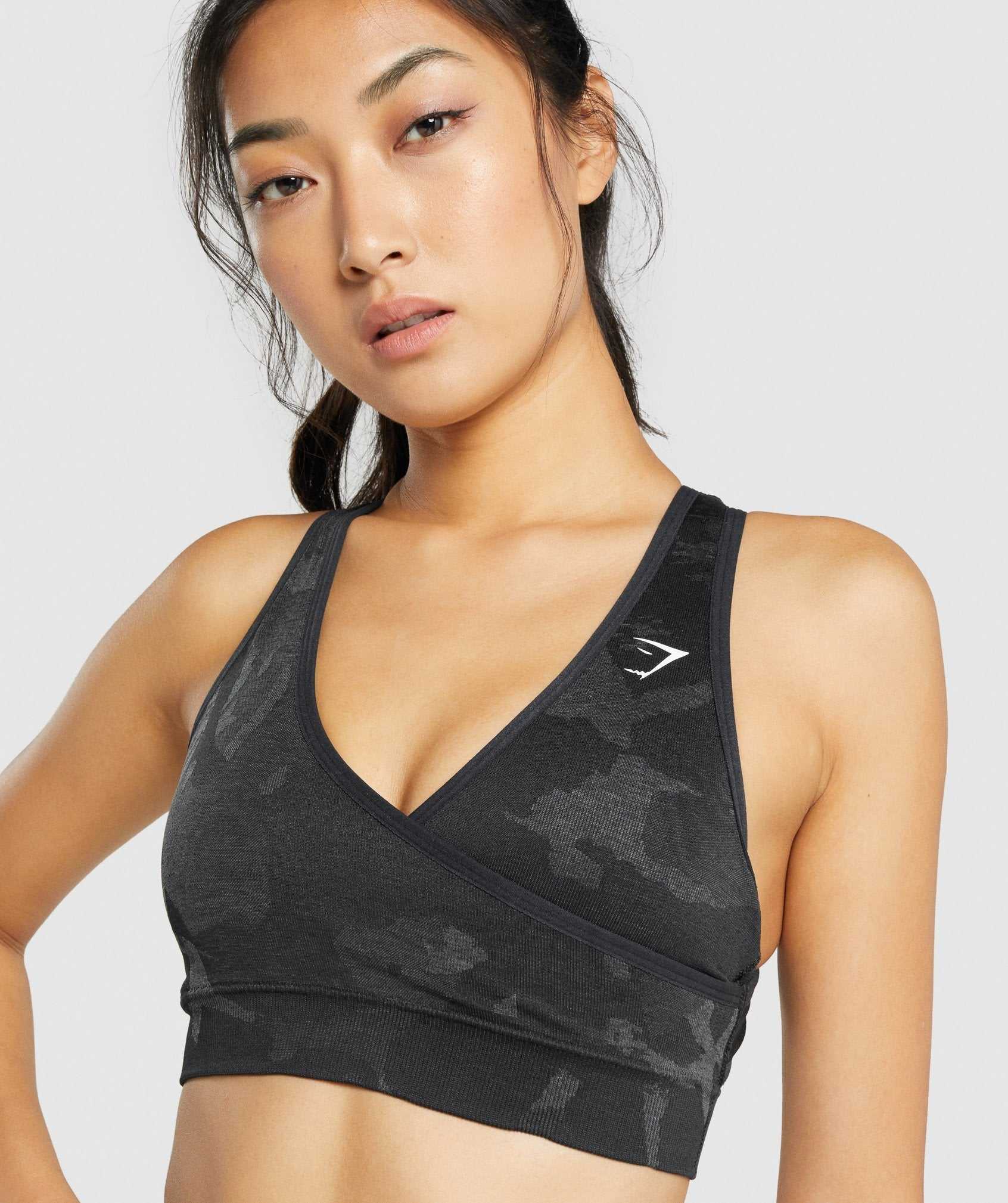 Black Gymshark Adapt Camo Seamless Women's Sports Bra | QWLPEC601