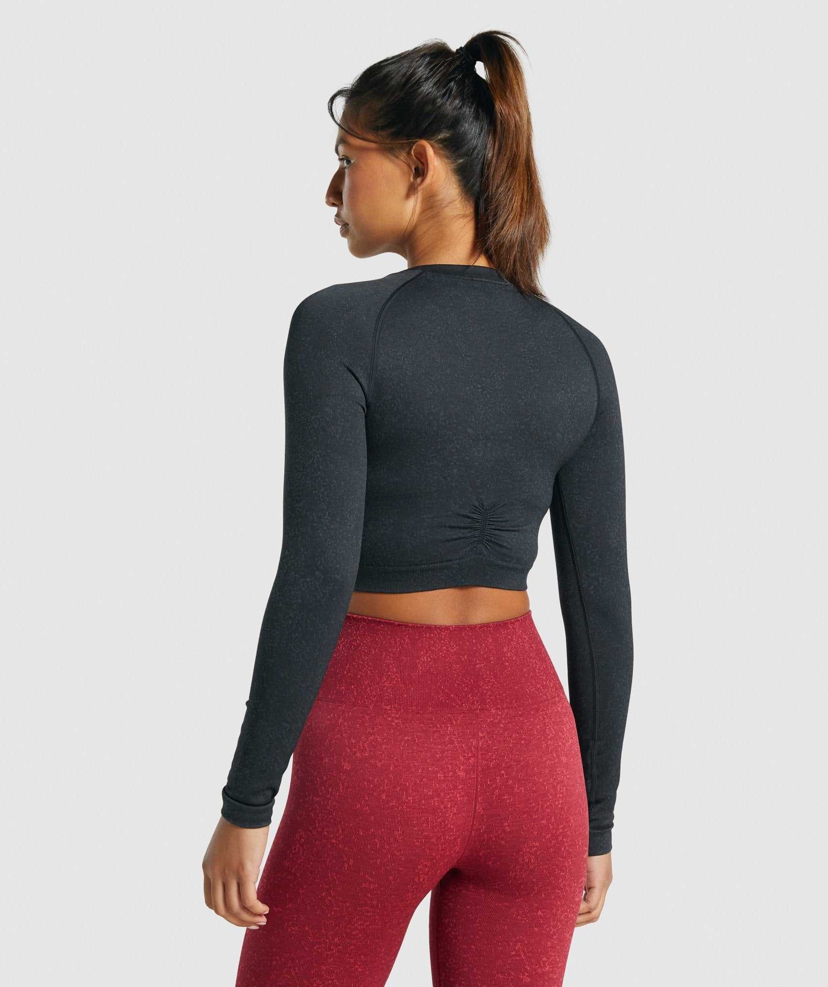 Black Gymshark Adapt Fleck Seamless Long Sleeve Crop Women's Tops | DJFXZQ623