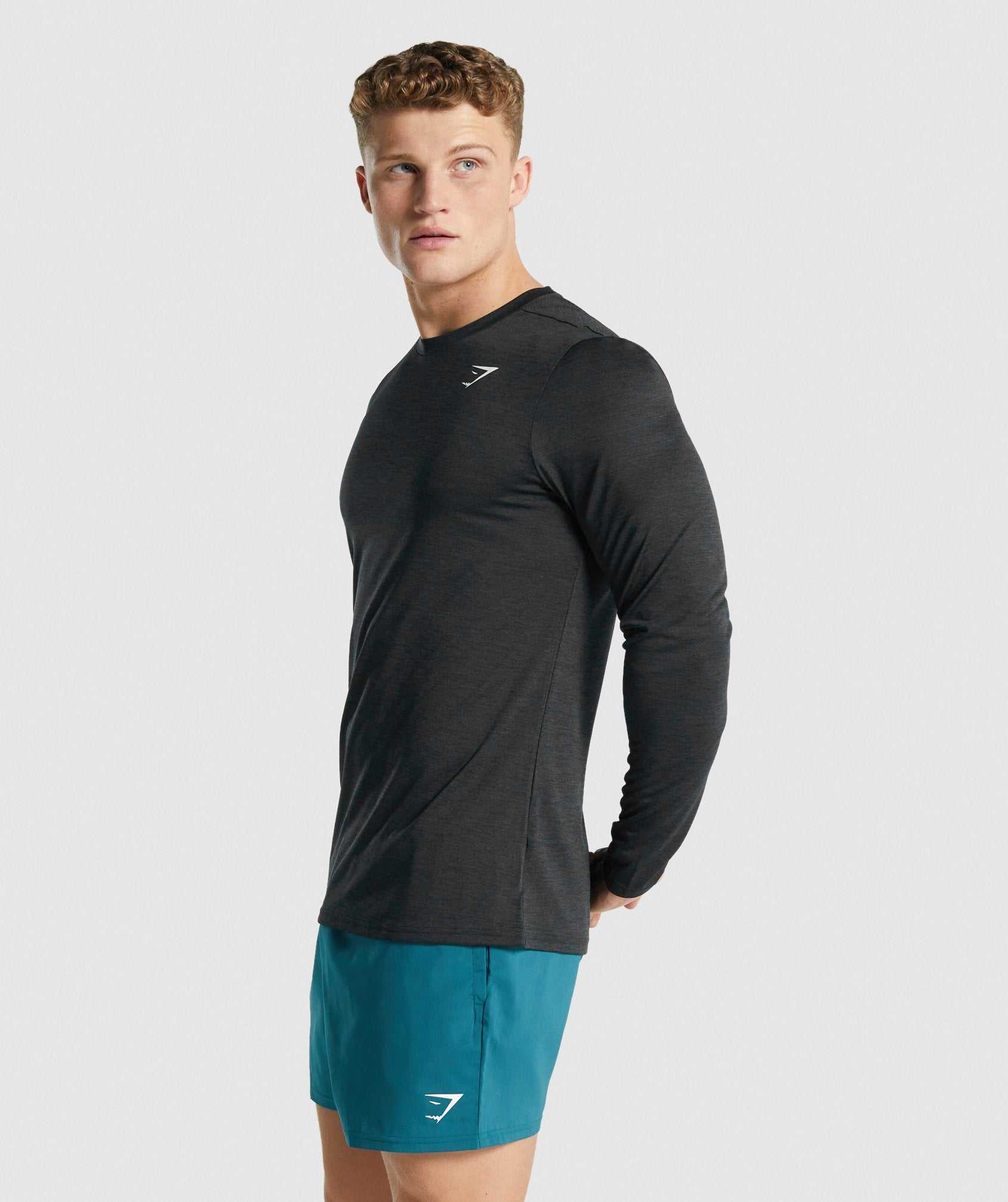 Black Gymshark Arrival Marl Long Sleeve Men's T Shirts | ELCXMH506