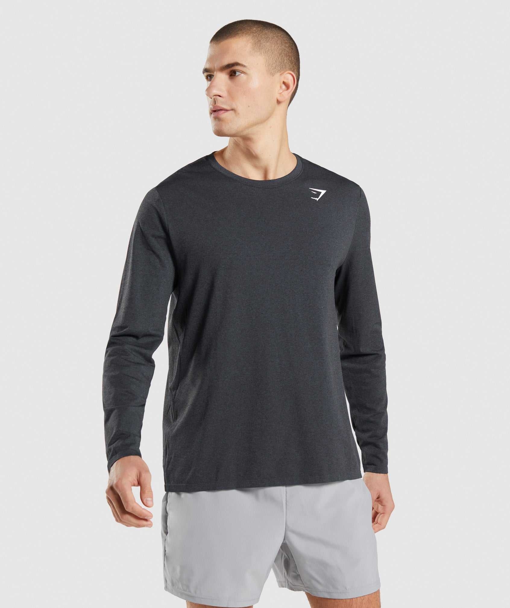 Black Gymshark Arrival Seamless Long Sleeve Men\'s T Shirts | OLMQBH875