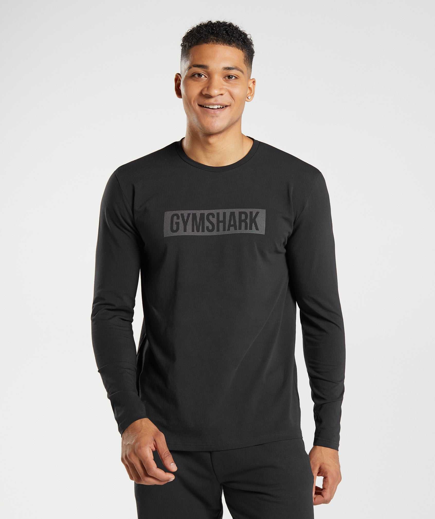 Black Gymshark Block Long Sleeve Men\'s T Shirts | KQIVSR289