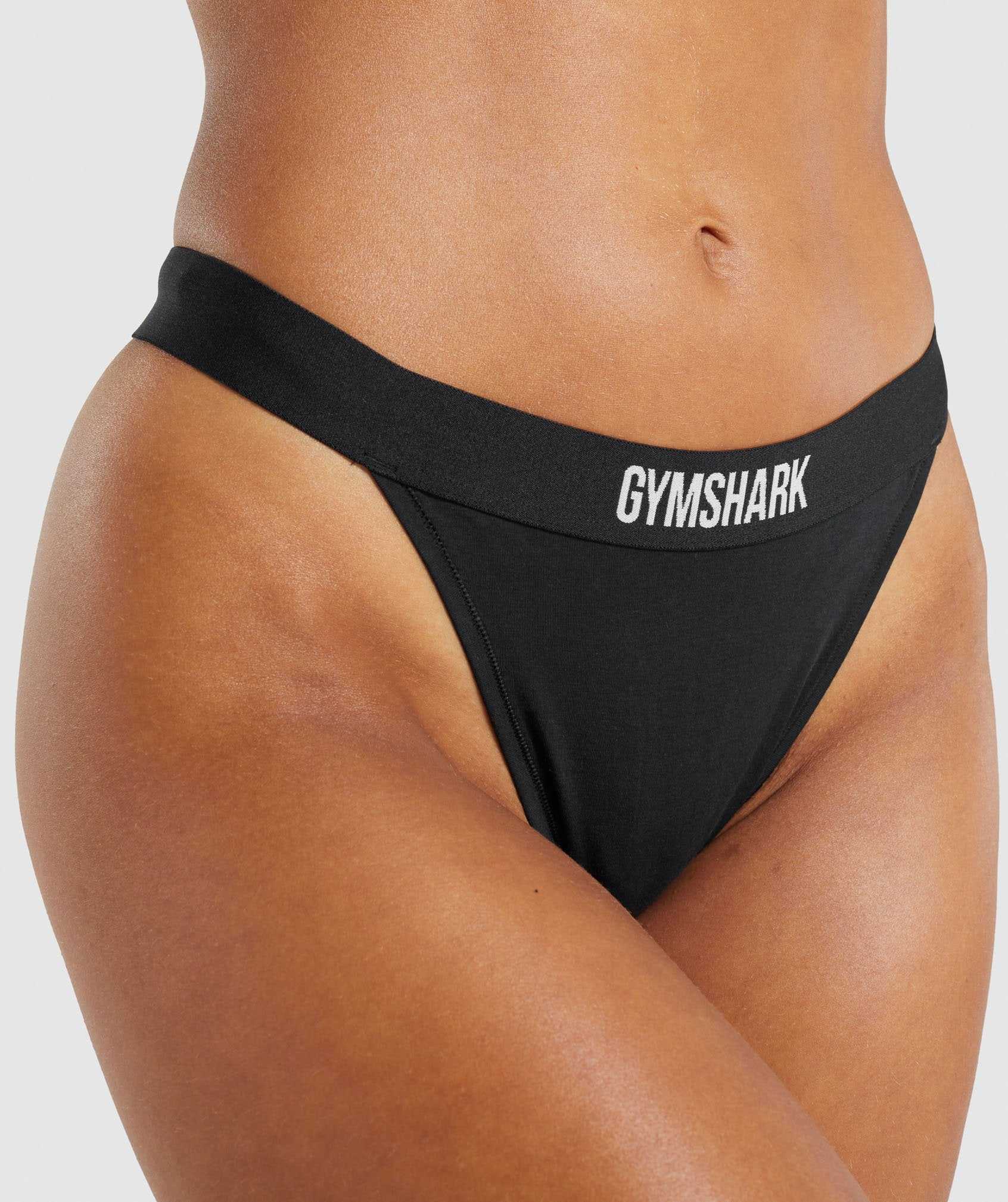 Black Gymshark Cotton High Rise Thong Women's Underwear | XYJESU367