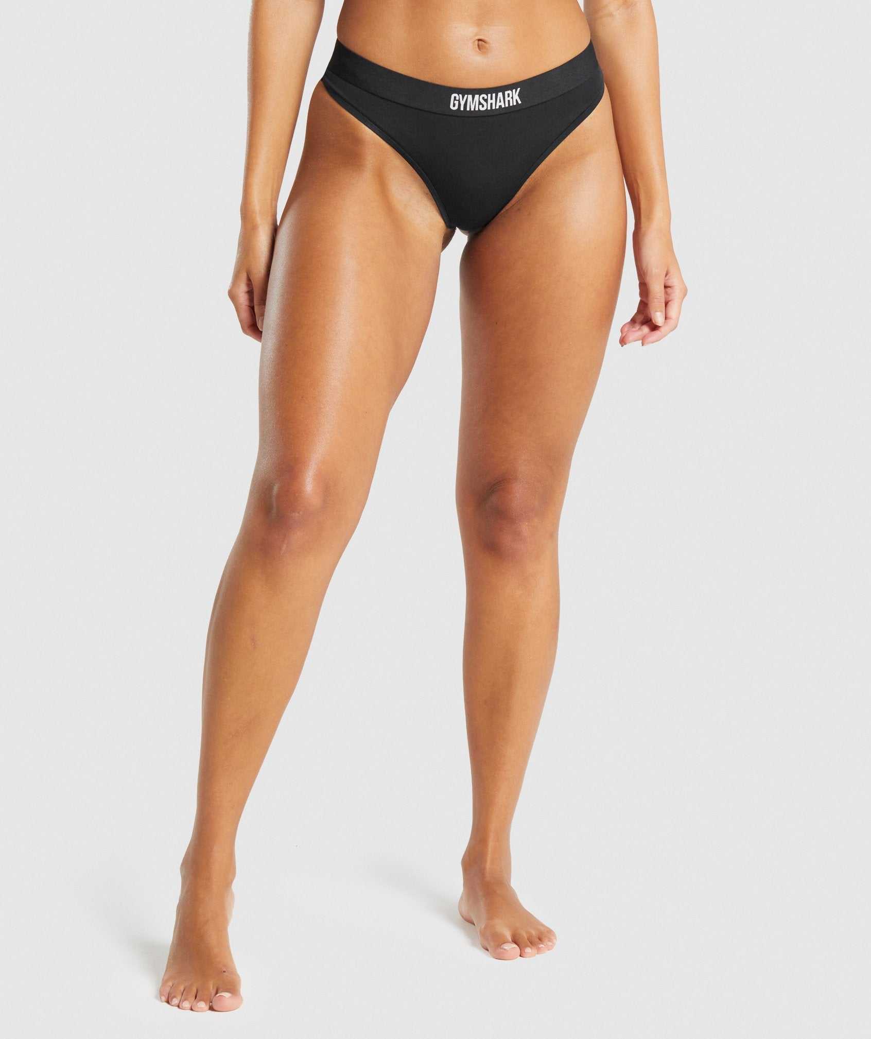 Black Gymshark Cotton Thong Women\'s Underwear | BPIMNQ641