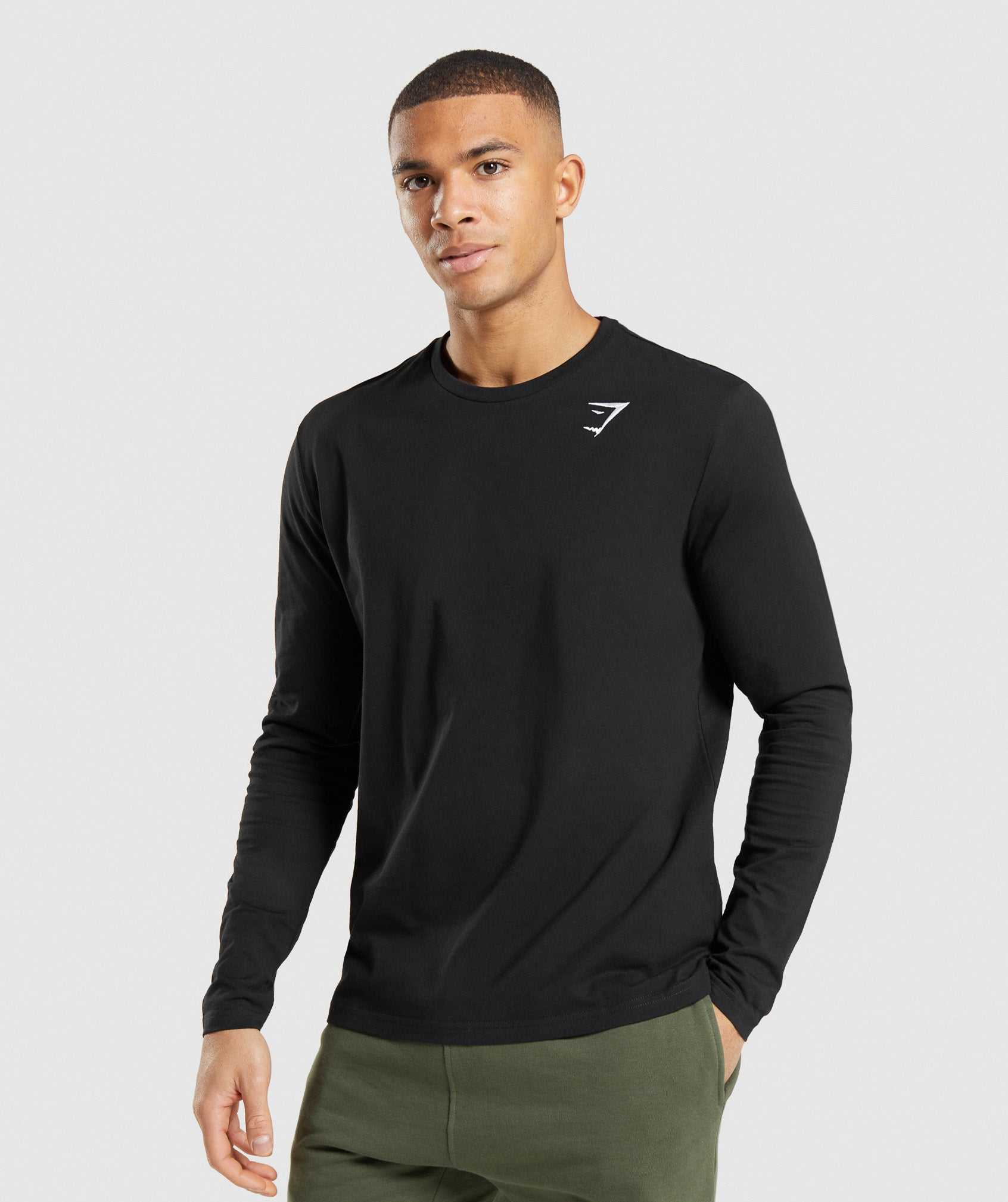 Black Gymshark Crest Long Sleeve Men\'s T Shirts | WZLQBK246