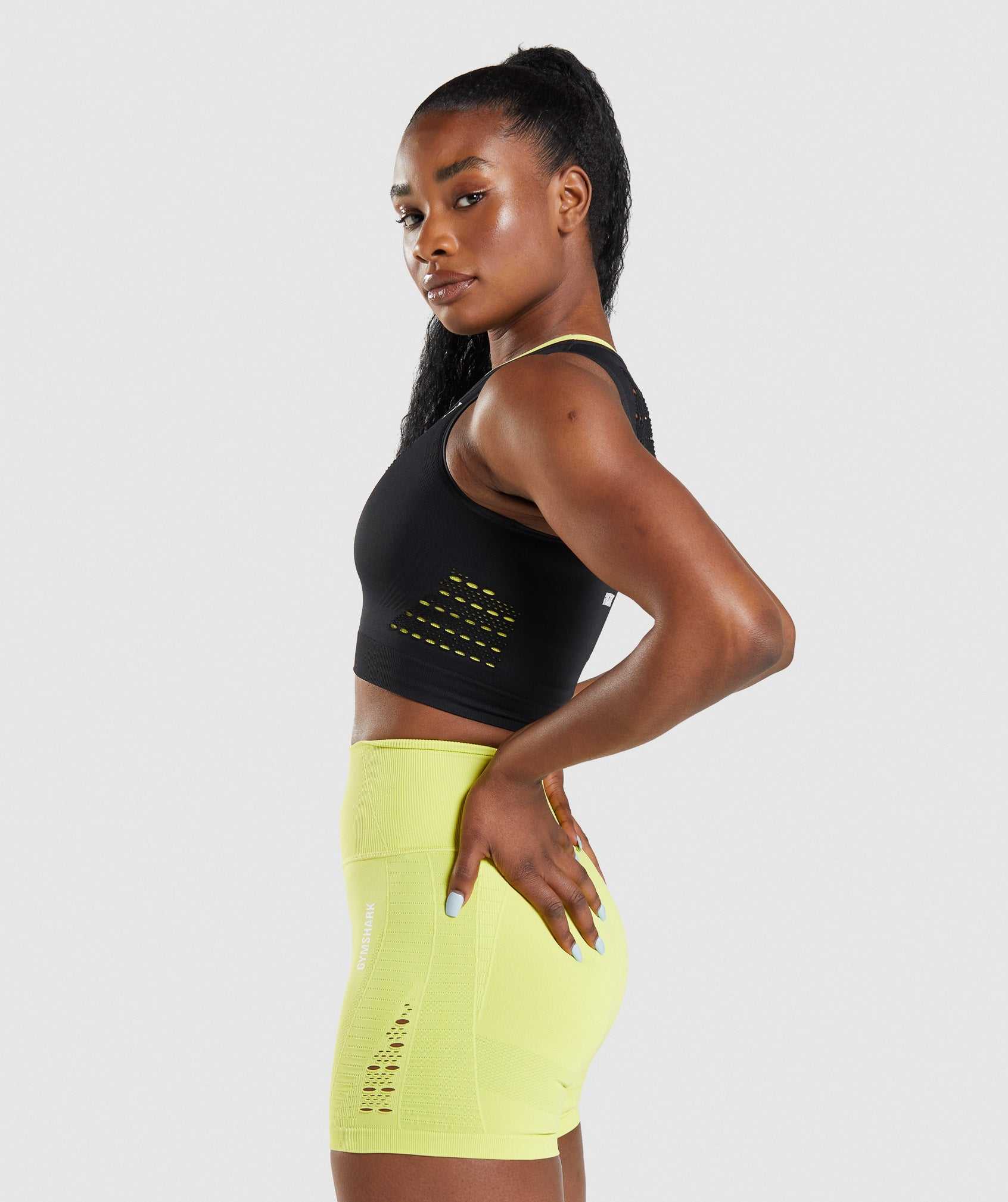 Black Gymshark Energy Seamless Crop Women's Tops | PXAWIS347