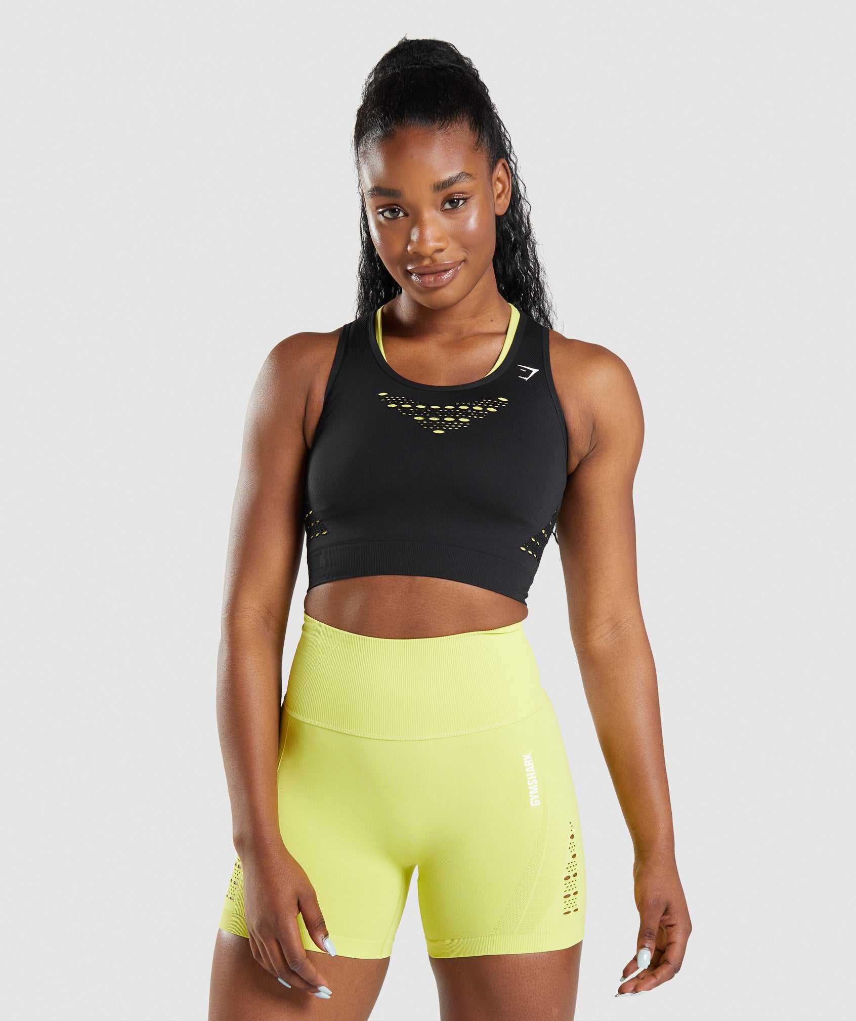 Black Gymshark Energy Seamless Crop Women\'s Tops | PXAWIS347