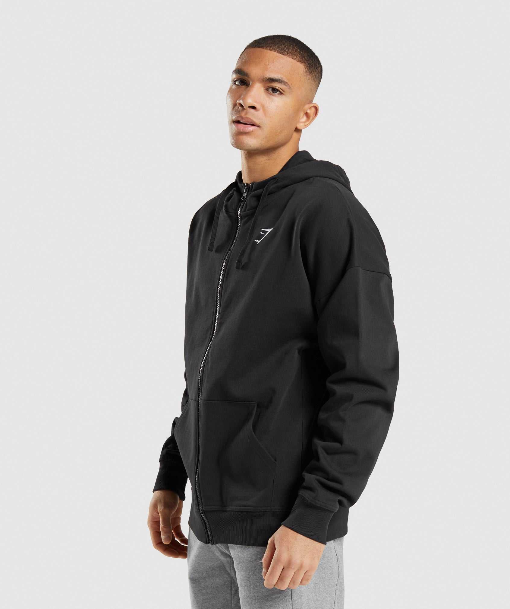 Black Gymshark Essential Oversized Zip Up Men's Hoodie | PROFDC168