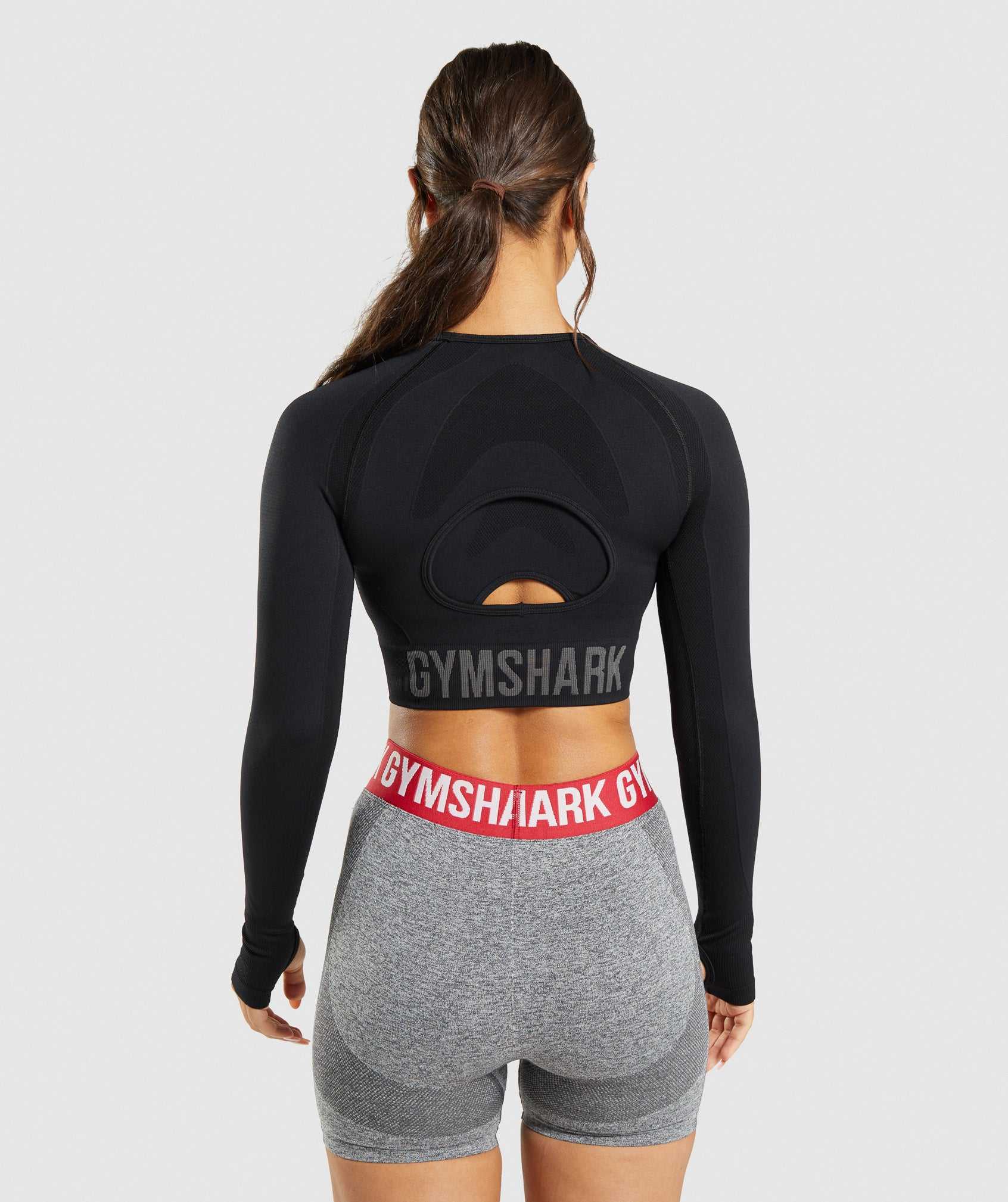 Black Gymshark Flex Sports Long Sleeve Crop Women's Tops | FICKEY361