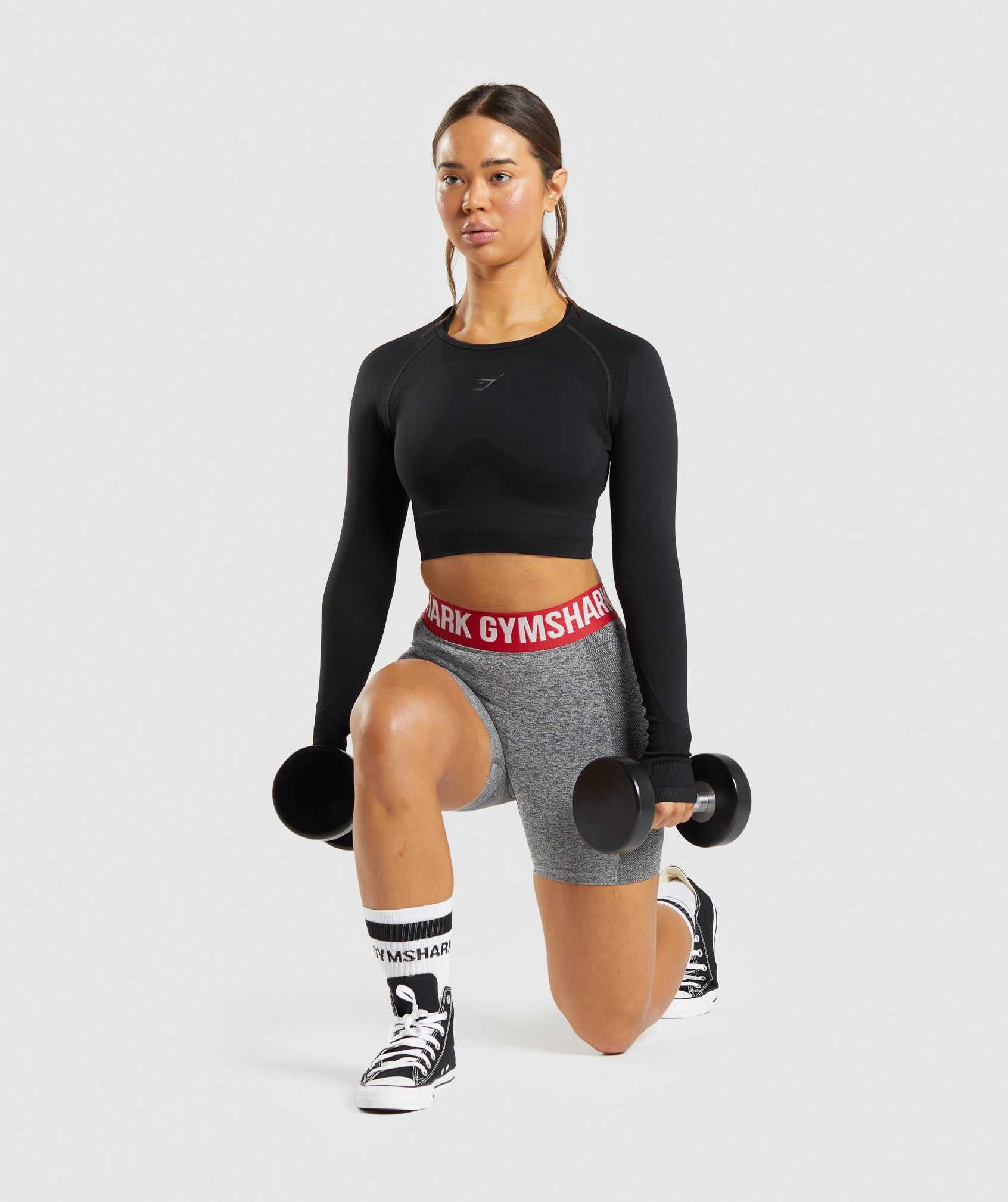 Black Gymshark Flex Sports Long Sleeve Crop Women's Tops | FICKEY361