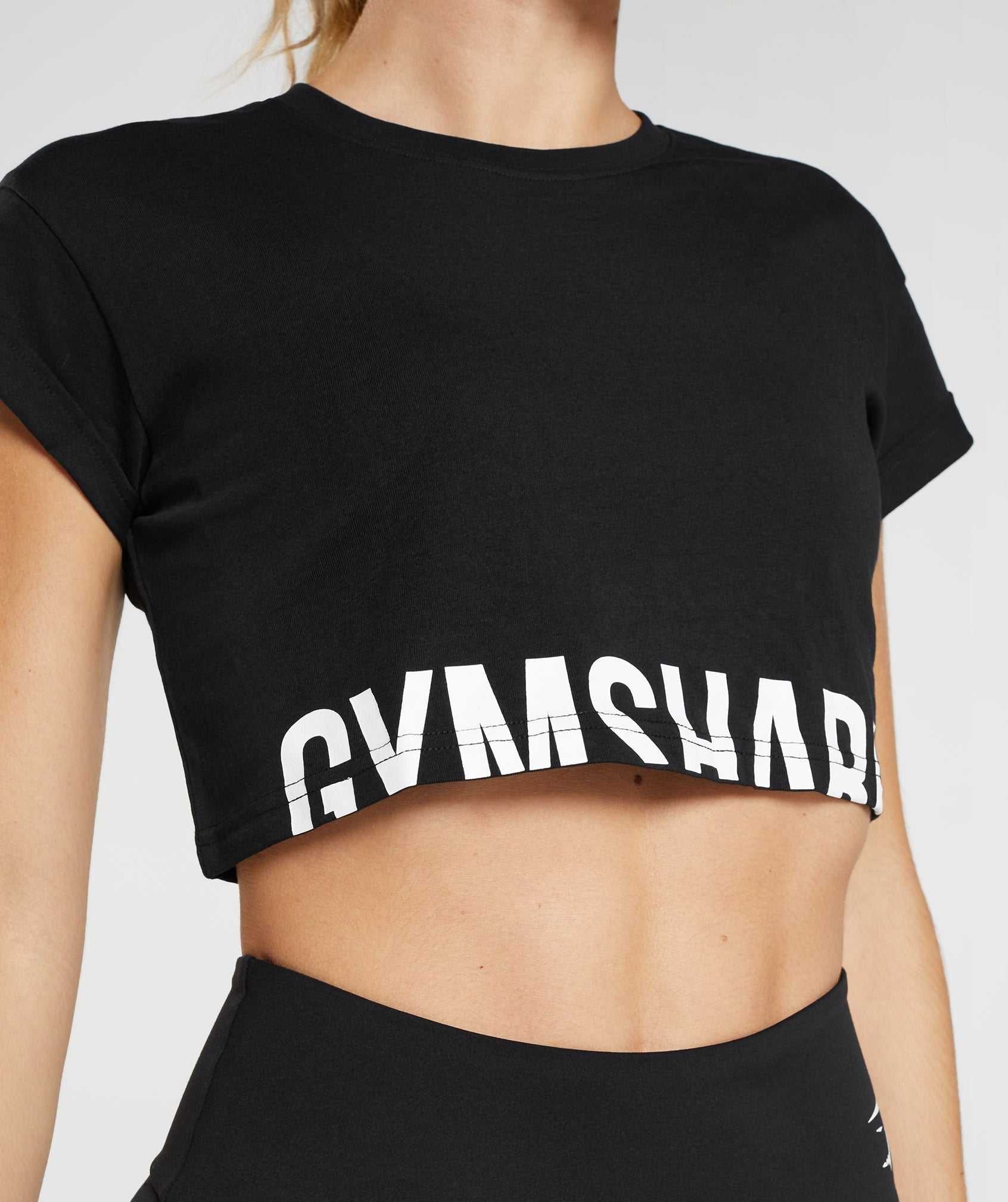 Black Gymshark Fraction Crop Women's Tops | BYTNSL469