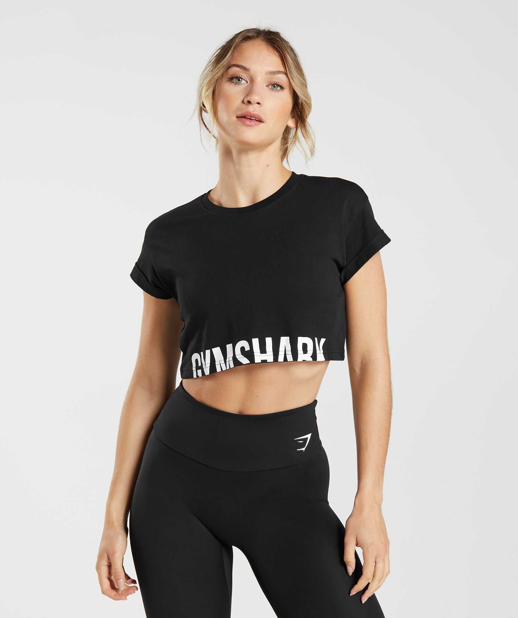 Black Gymshark Fraction Crop Women's Tops | BYTNSL469