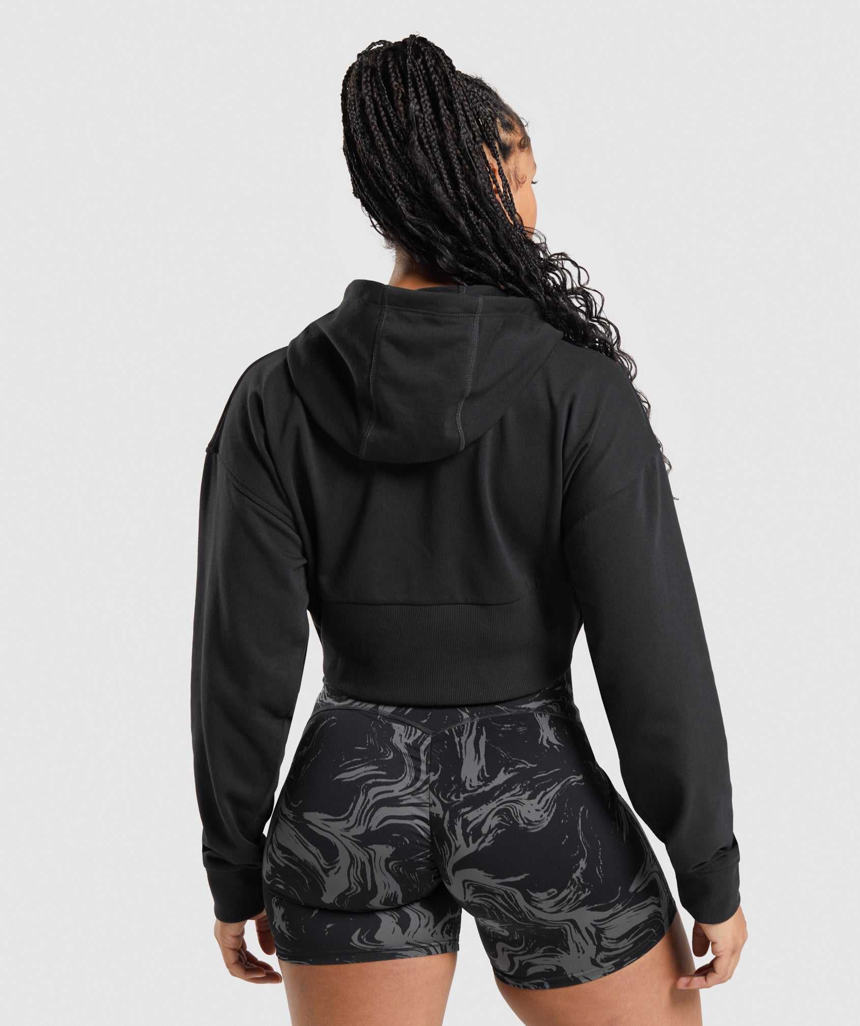 Black Gymshark GS Power Cropped Zip Women's Hoodie | GURCTO678