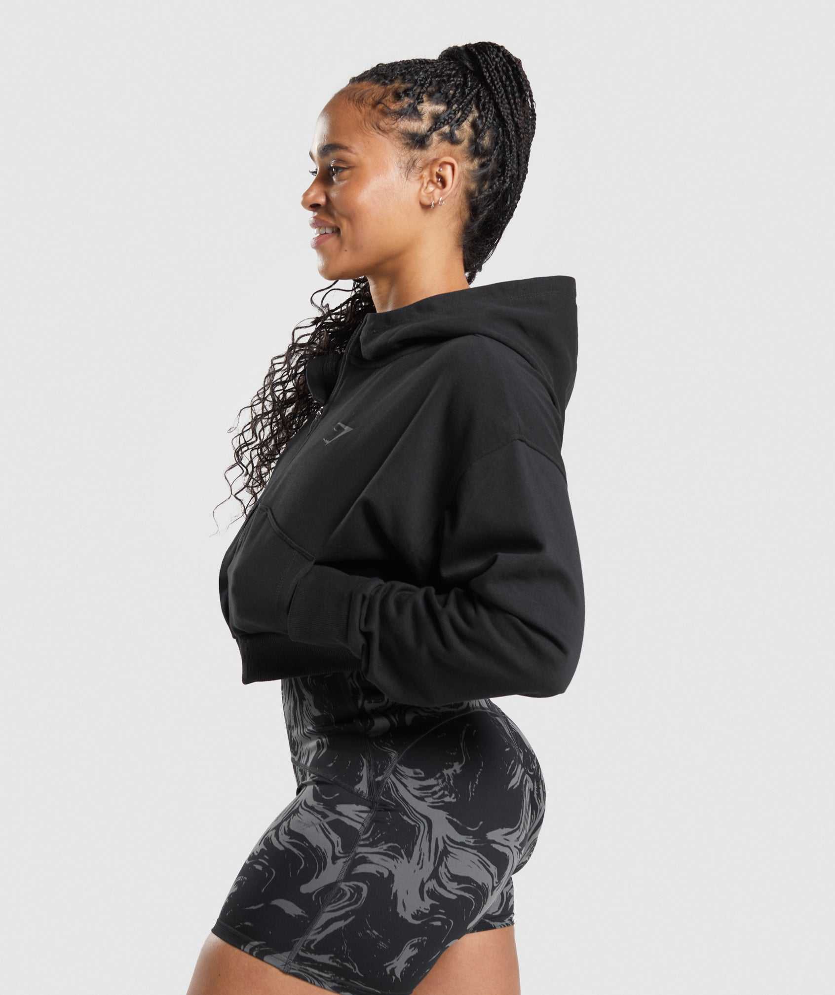 Black Gymshark GS Power Cropped Zip Women's Hoodie | GURCTO678