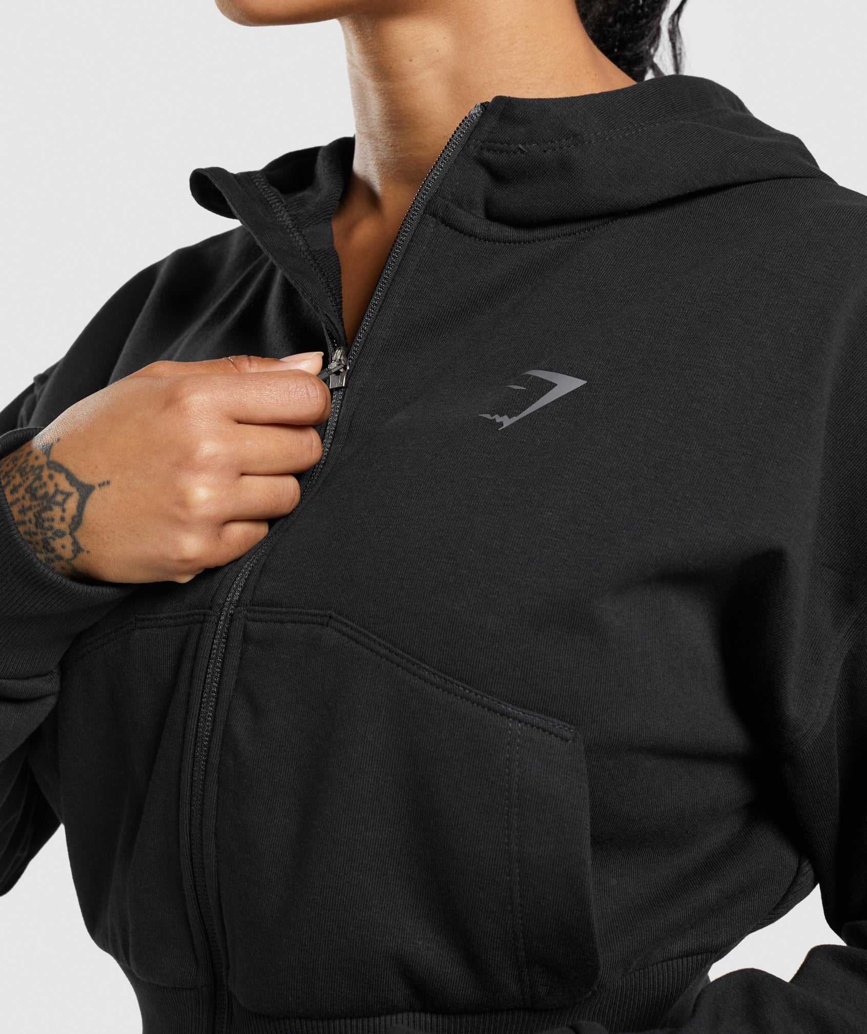 Black Gymshark GS Power Cropped Zip Women's Hoodie | GURCTO678