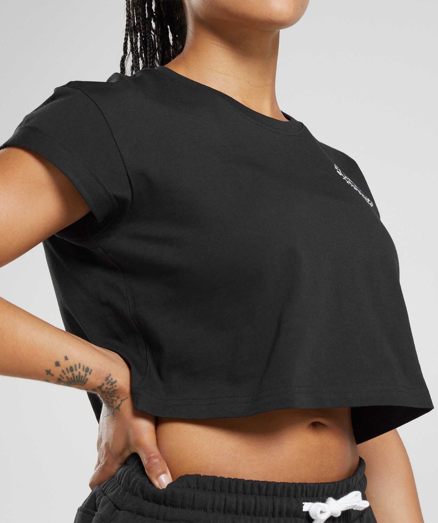 Black Gymshark Legacy Crop Women's Tops | XASBVZ152