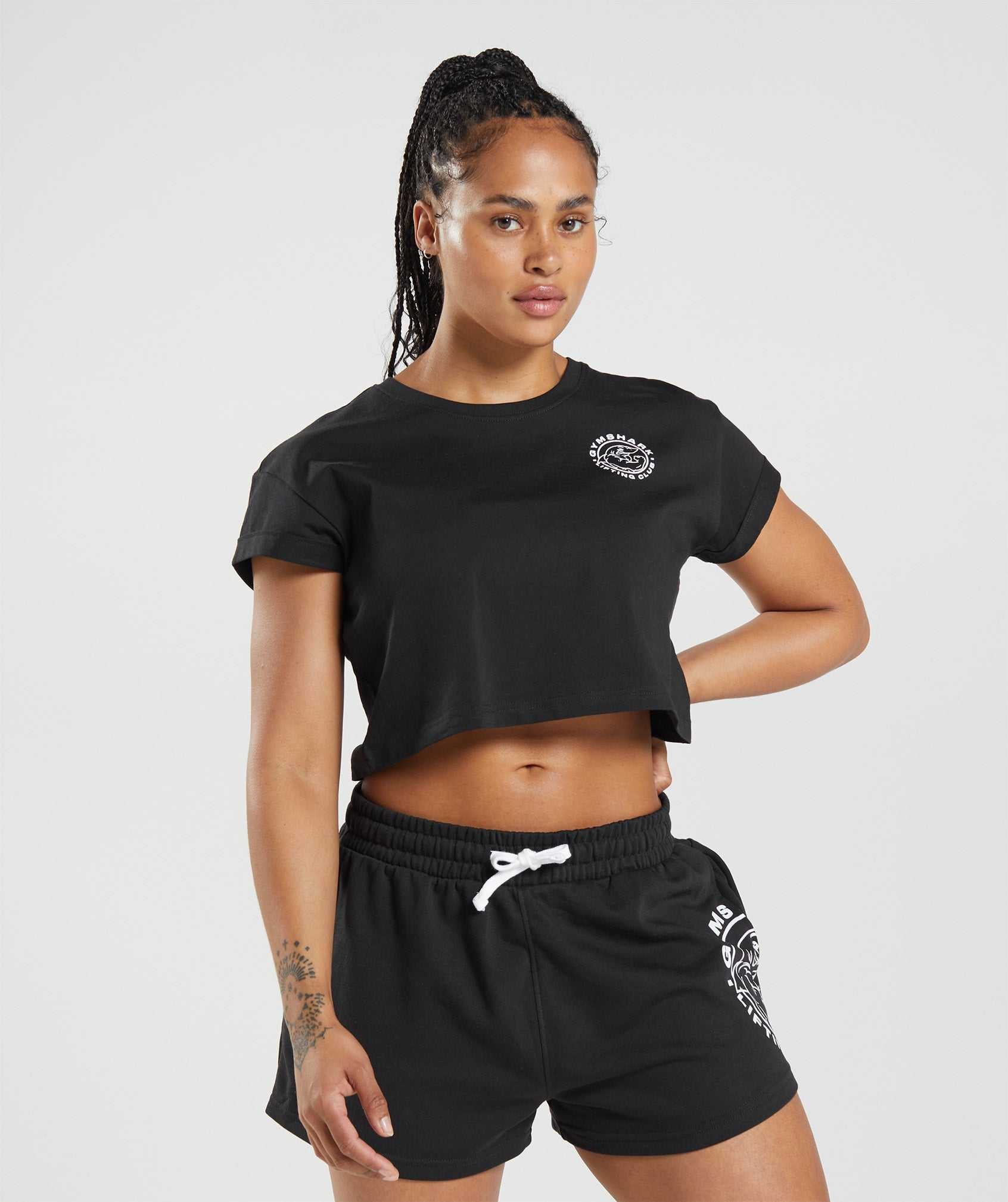 Black Gymshark Legacy Crop Women's Tops | XASBVZ152