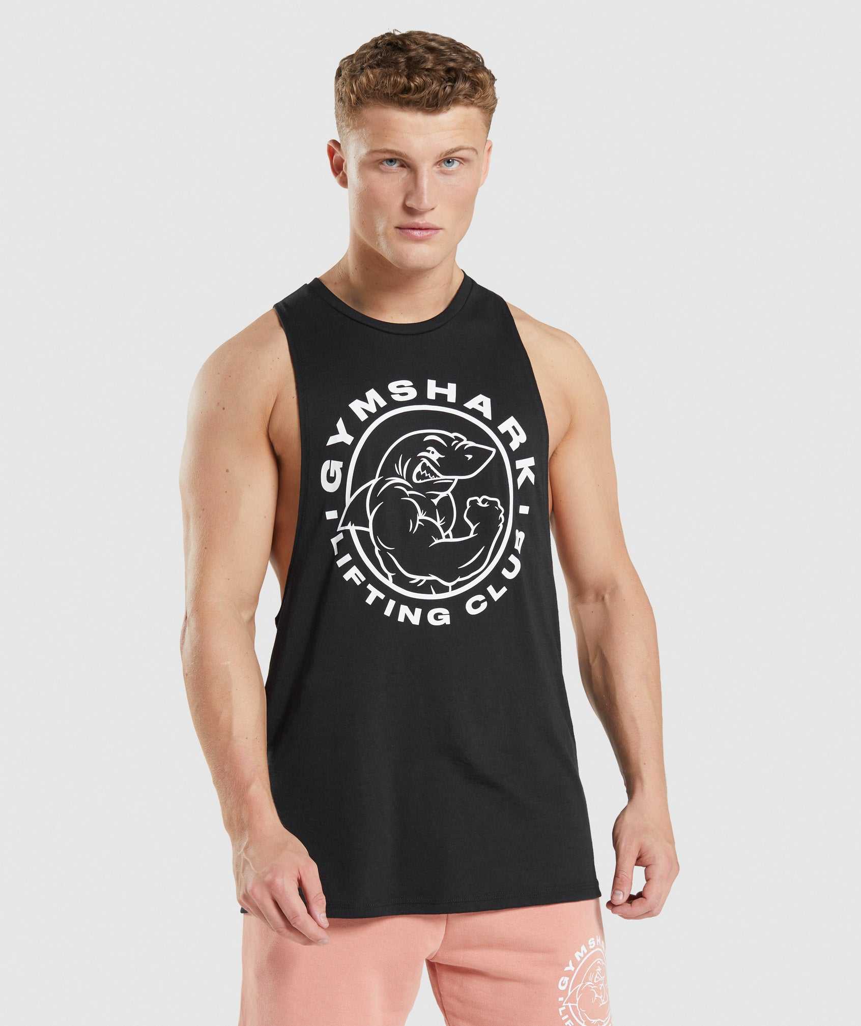 Black Gymshark Legacy Drop Arm Men\'s Tanks | GWXJPZ685