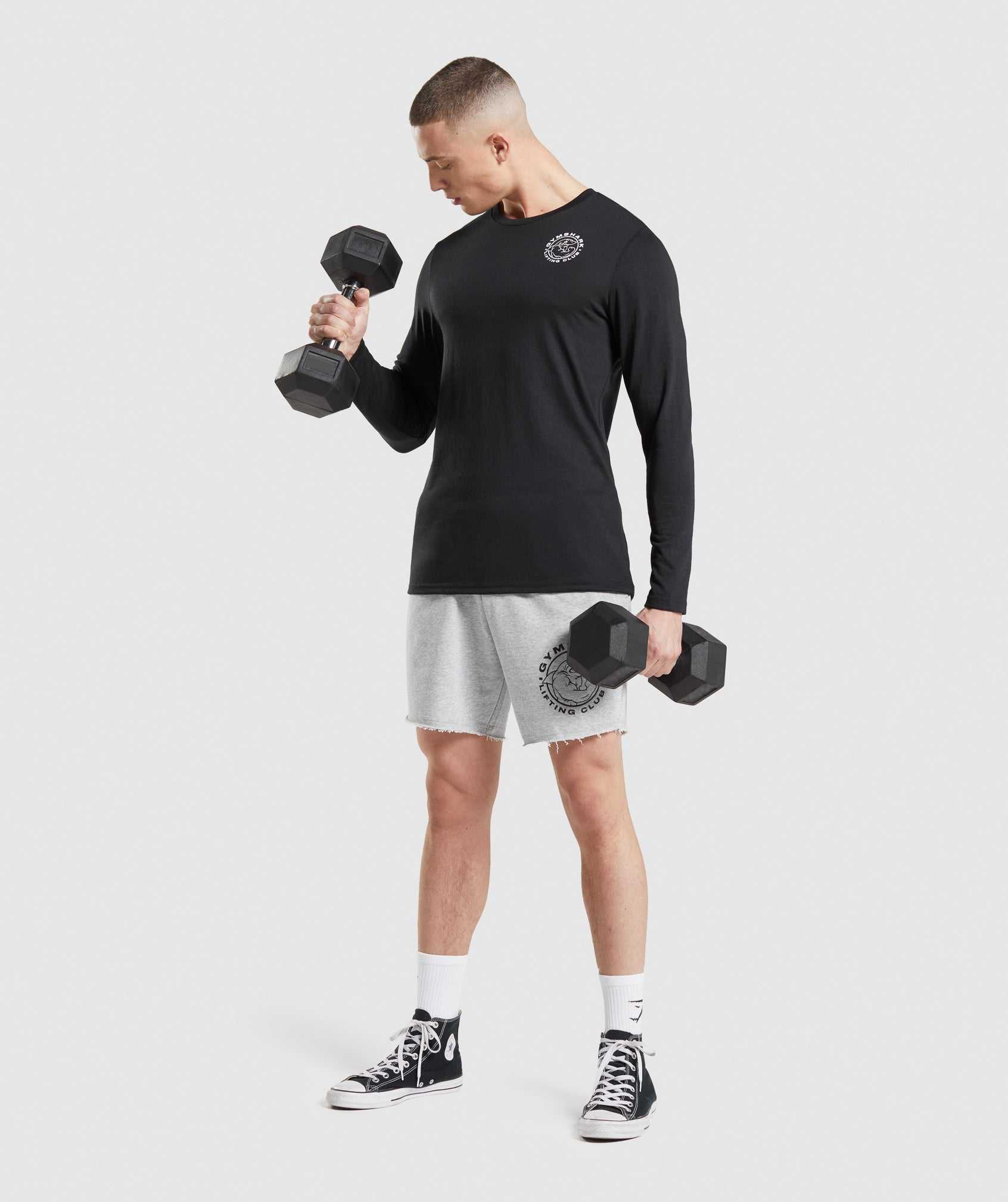 Black Gymshark Legacy Long Sleeve Men's T Shirts | KYZUVT908