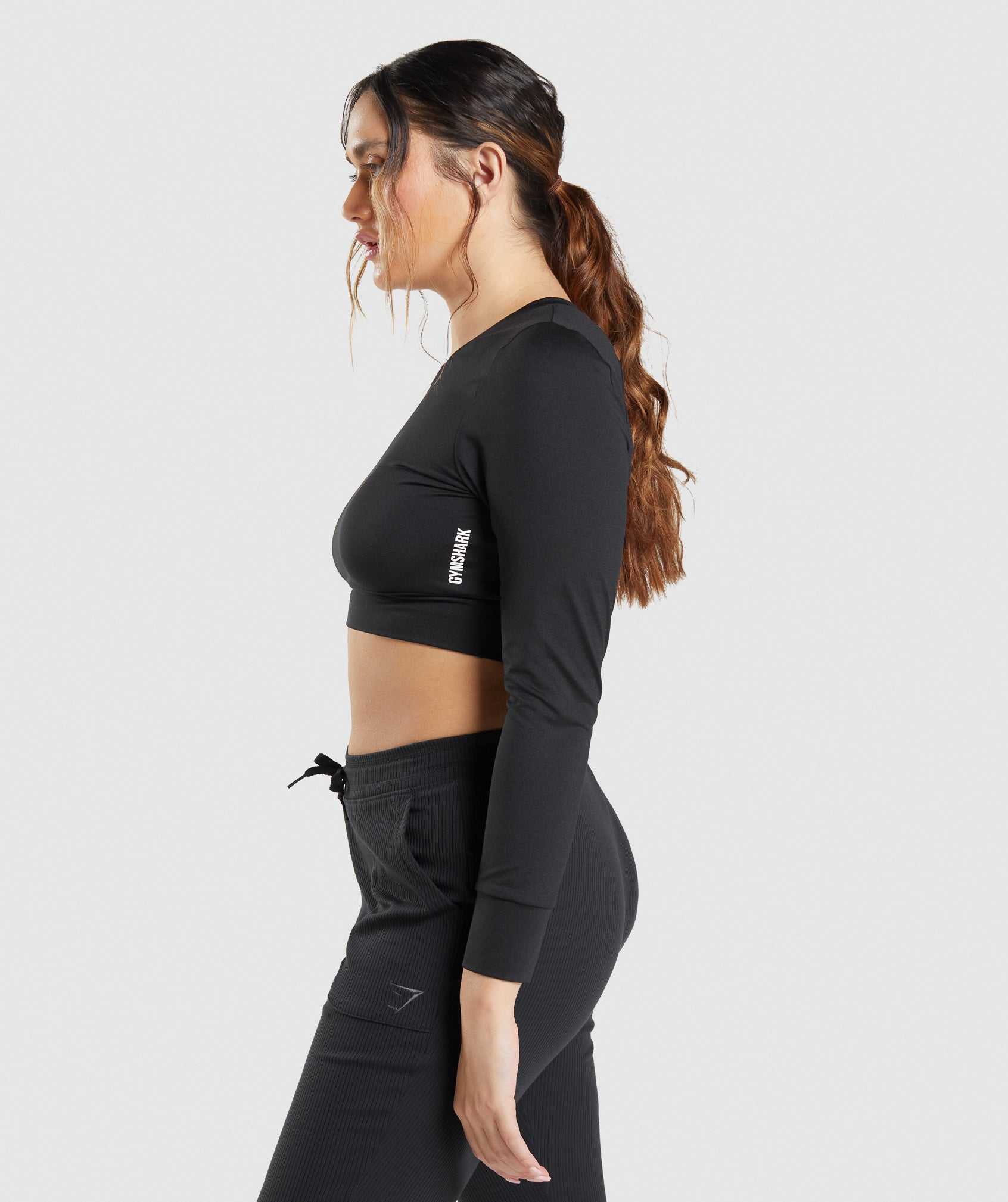 Black Gymshark Pause Open Back Long Sleeve Crop Women's Tops | NRHAIJ687