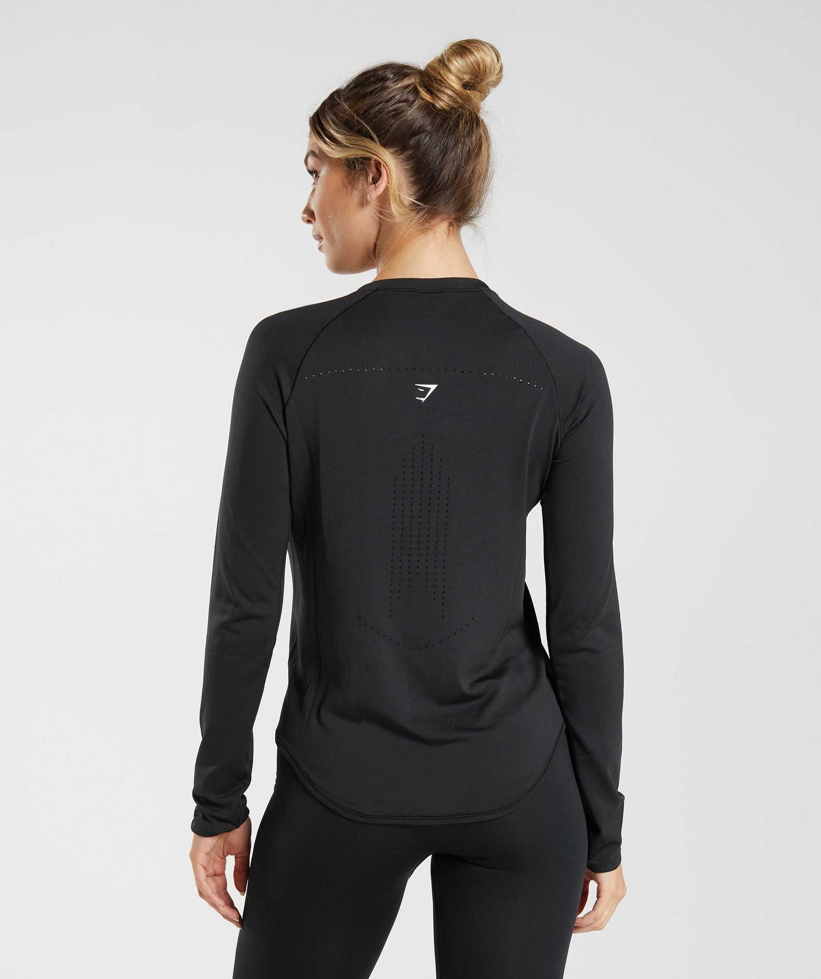 Black Gymshark Sweat Seamless Long Sleeve Women's Tops | KAZCPU317