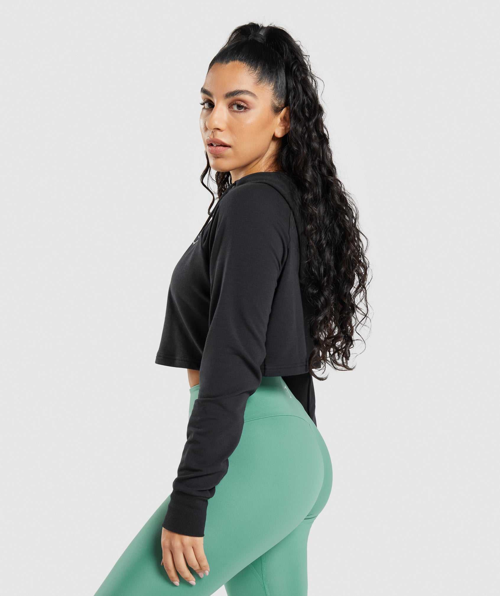 Black Gymshark Training Cropped Women's Hoodie | RXLGHN810