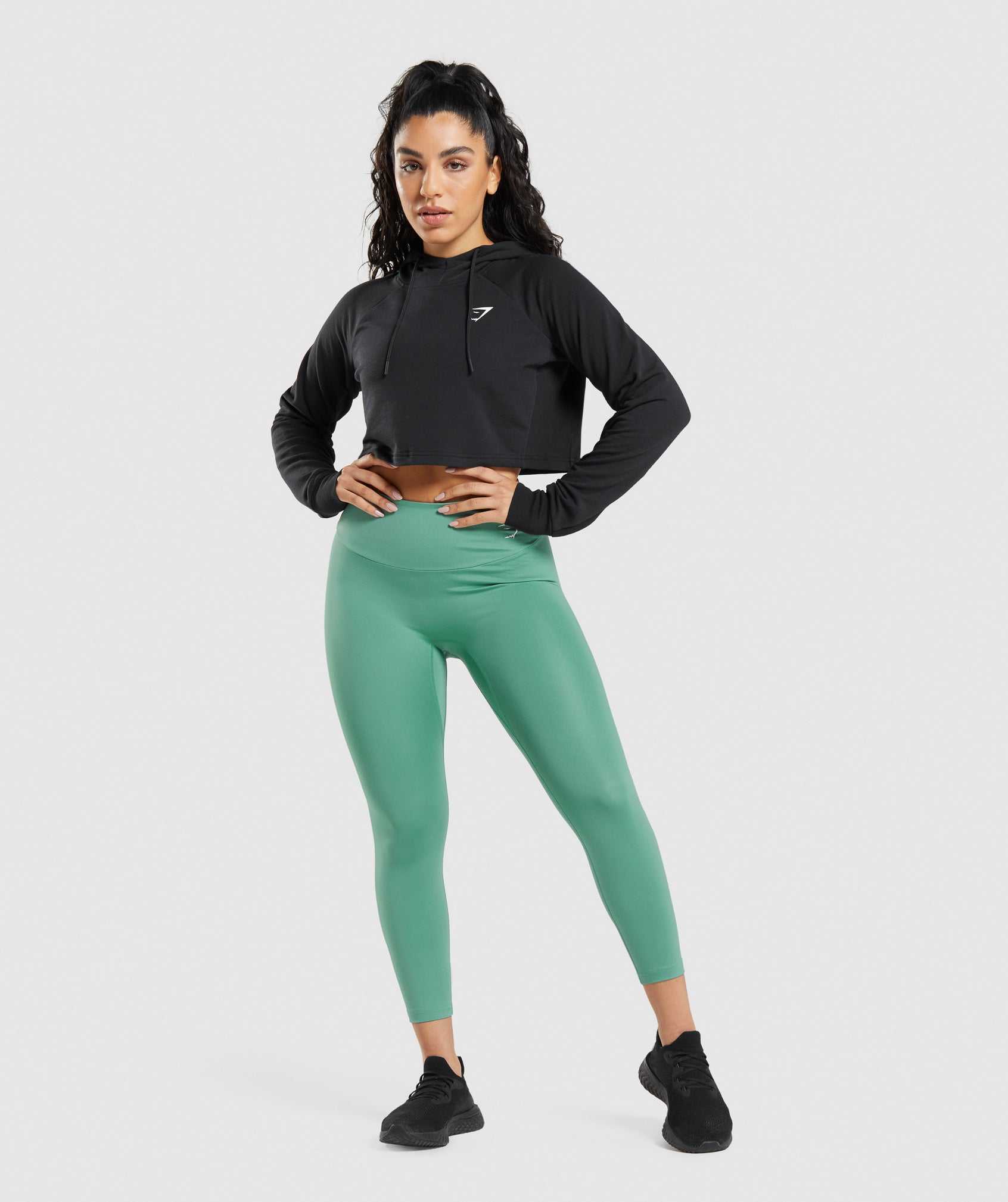 Black Gymshark Training Cropped Women's Hoodie | RXLGHN810