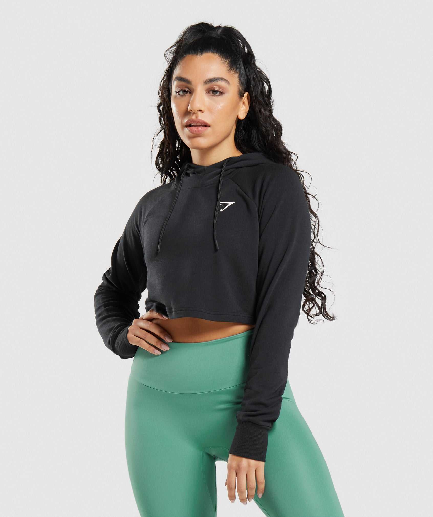 Black Gymshark Training Cropped Women\'s Hoodie | RXLGHN810