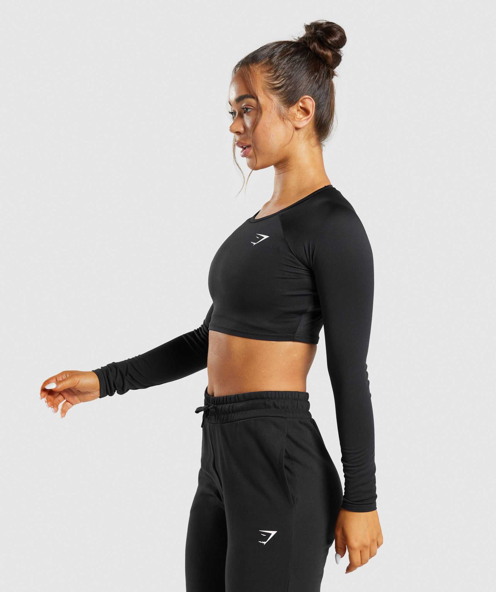 Black Gymshark Training Long Sleeve Crop Women's Tops | KXQMGU032