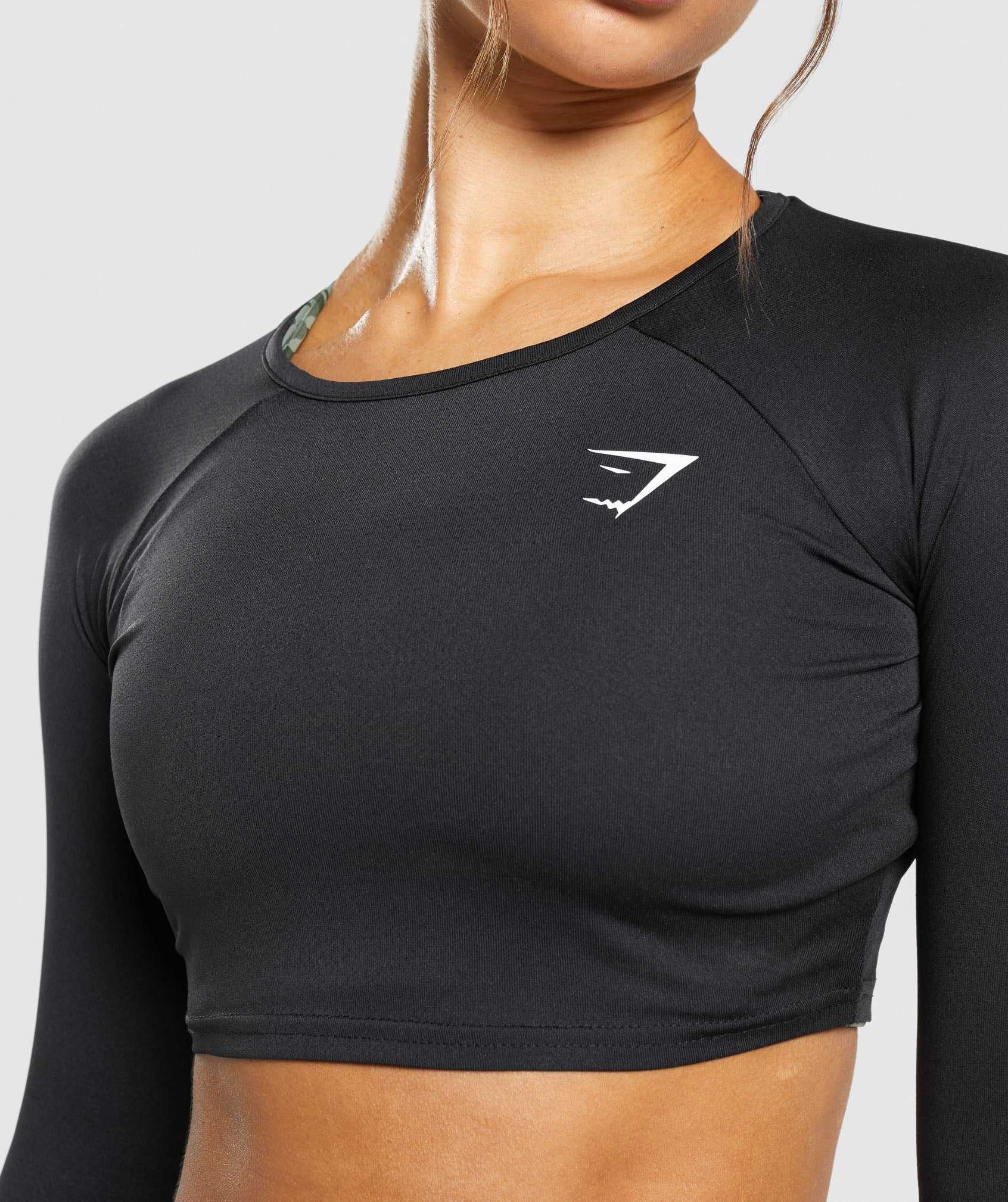 Black Gymshark Training Long Sleeve Crop Women's Tops | KXQMGU032