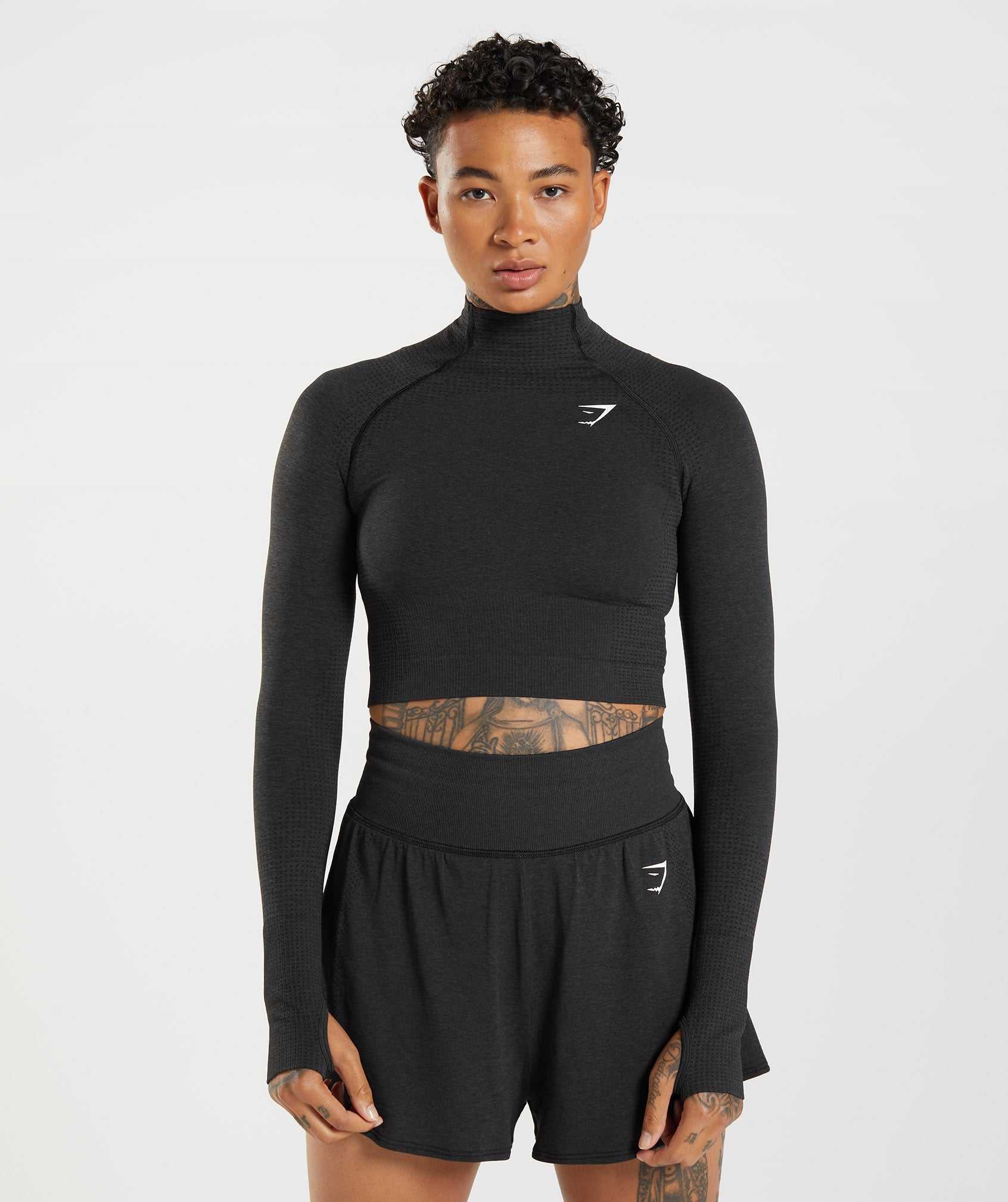 Black Gymshark Vital Seamless 2.0 High Neck Midi Women's Tops | VRBANM567