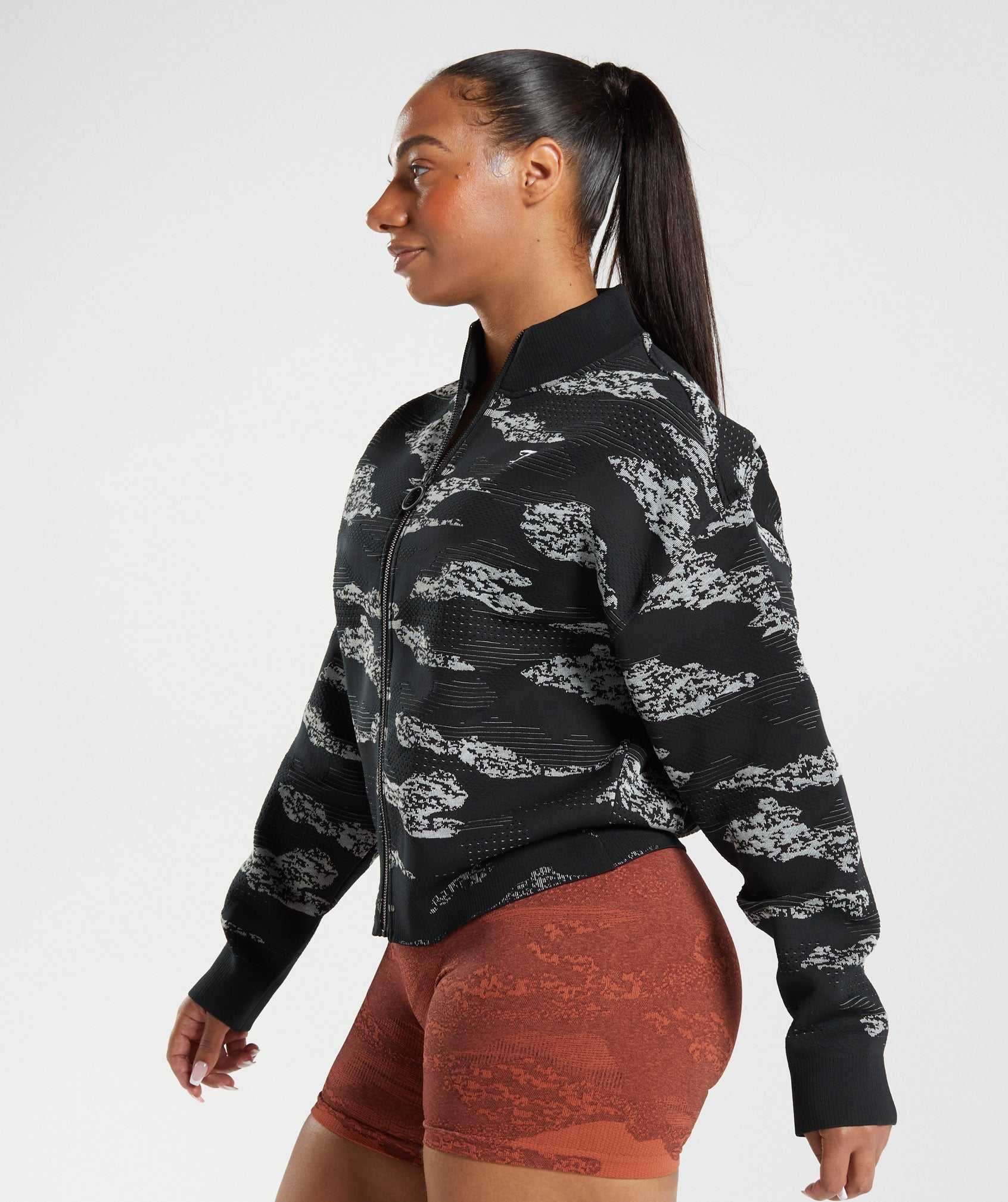 Black / Light Grey Gymshark Adapt Camo Seamless Track Women's Jackets | ZUERQP731